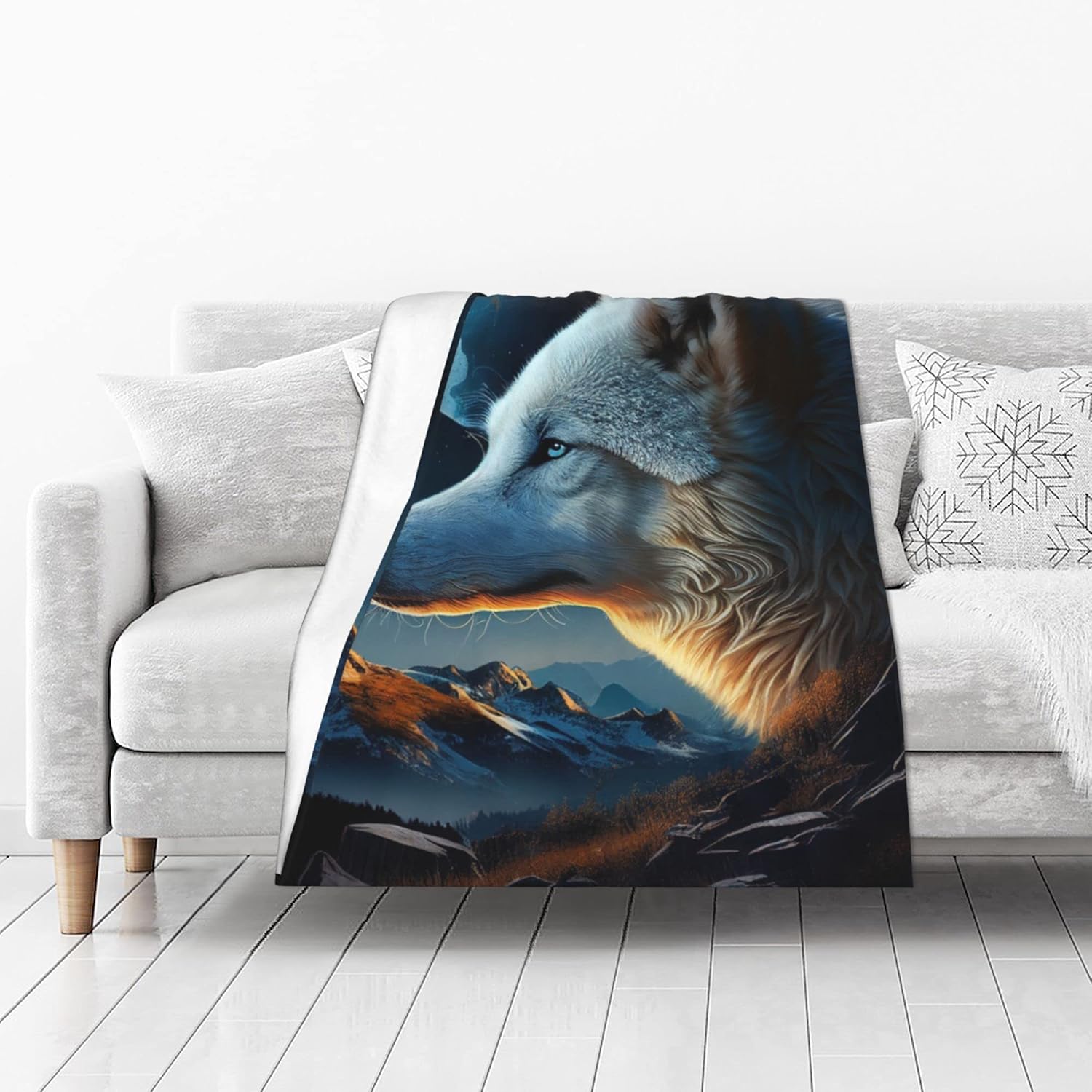Lupo Bianco Che Ulula alla Luna – Coperta Morbida, Calda y Accogliente en Pila con Diseño Animale 3D per Letto, Divano o Ovunque Tu Abbia Bisogno di