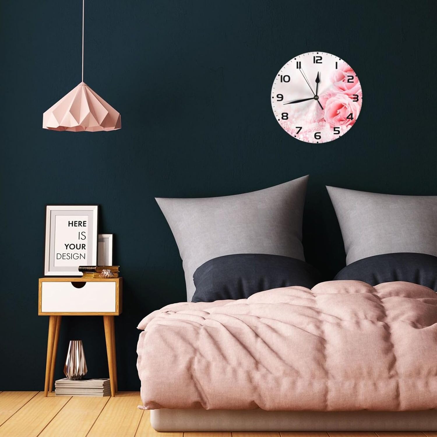 SUPLUCHOM Reloj de pared rosa con purpurina de 10 pulgadas, silencioso, sin tictac, decoración a pilas para cocina, sala de estar, dormitorio,