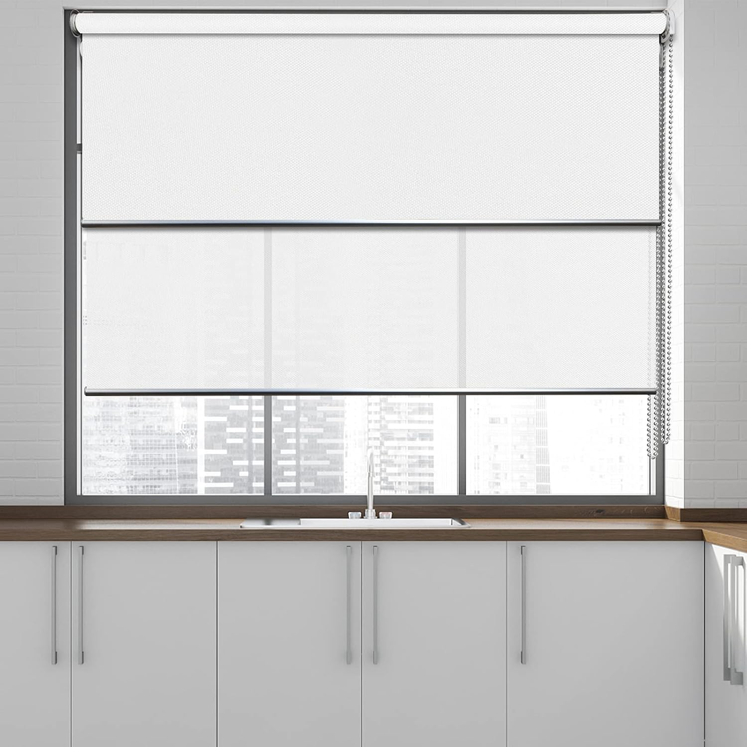 LETAU Persianas inalámbricas de doble capa, 2 persianas en 1 ventana, 100% opacas y 50% opacas alternativas, proporcionan soluciones de control de