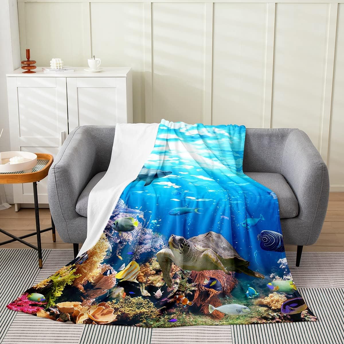Erosebridal Manta de tortuga marina para todas las estaciones, manta de vellón de tiburón, tamaño individual de 60 x 80 pulgadas, manta mullida de