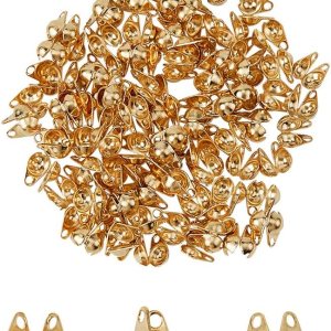 UNICRAFTALE 100 puntas de cuentas doradas, extremos de calotte de acero inoxidable, cubiertas abiertas para nudos, puntas de cuentas plegables de UNICRAFTALE 100 puntas de cuentas doradas, extremos de calotte de acero inoxidable, cubiertas abiertas para nudos, puntas de cuentas plegables de