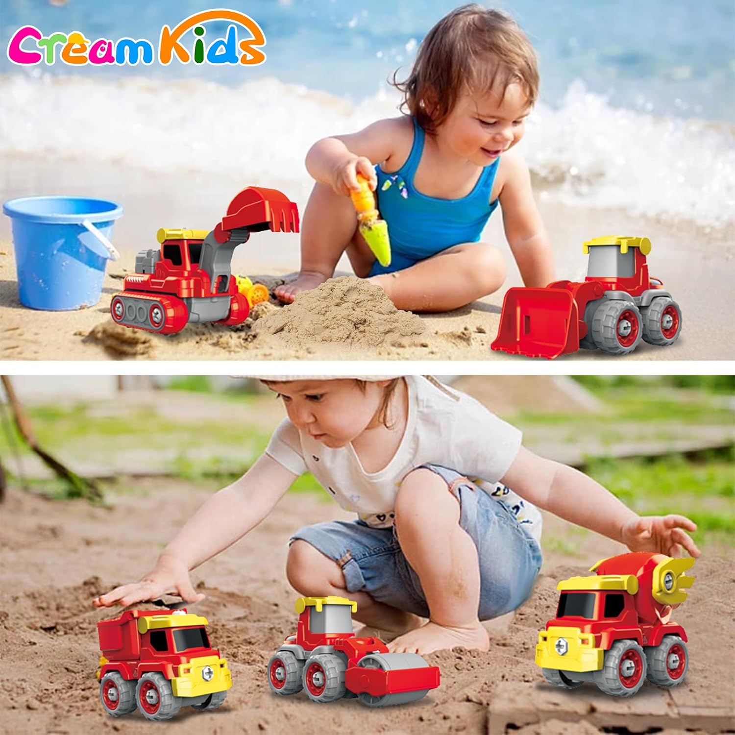 CREAMKIDS – Juego de auto de ingeniería desarmable, 5 en 1, vehículos de construcción, se transforma en robot de pterosaurio, juguete de