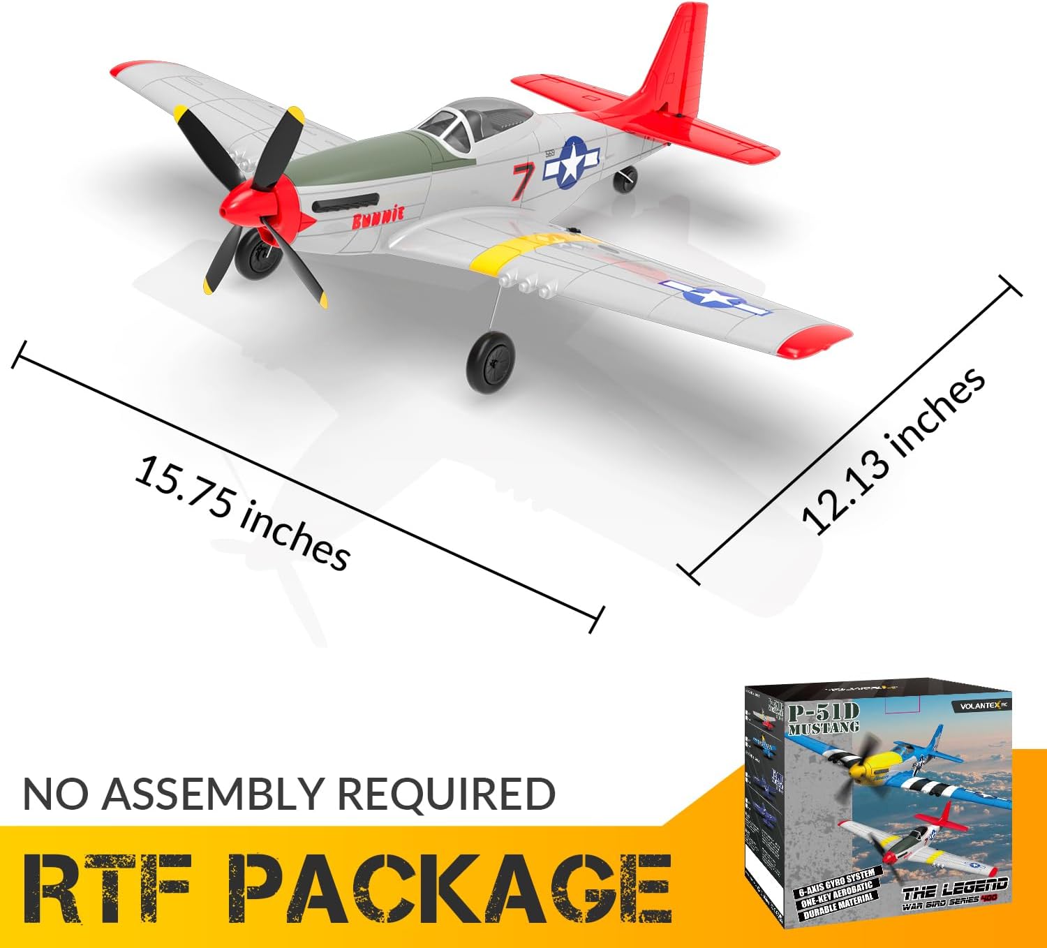 VOLANTEXRC Avión RC 4-CH RC P51 Mustang listo para volar, avión de control remoto de la Segunda Guerra Mundial con sistema de estabilización Xpilot,