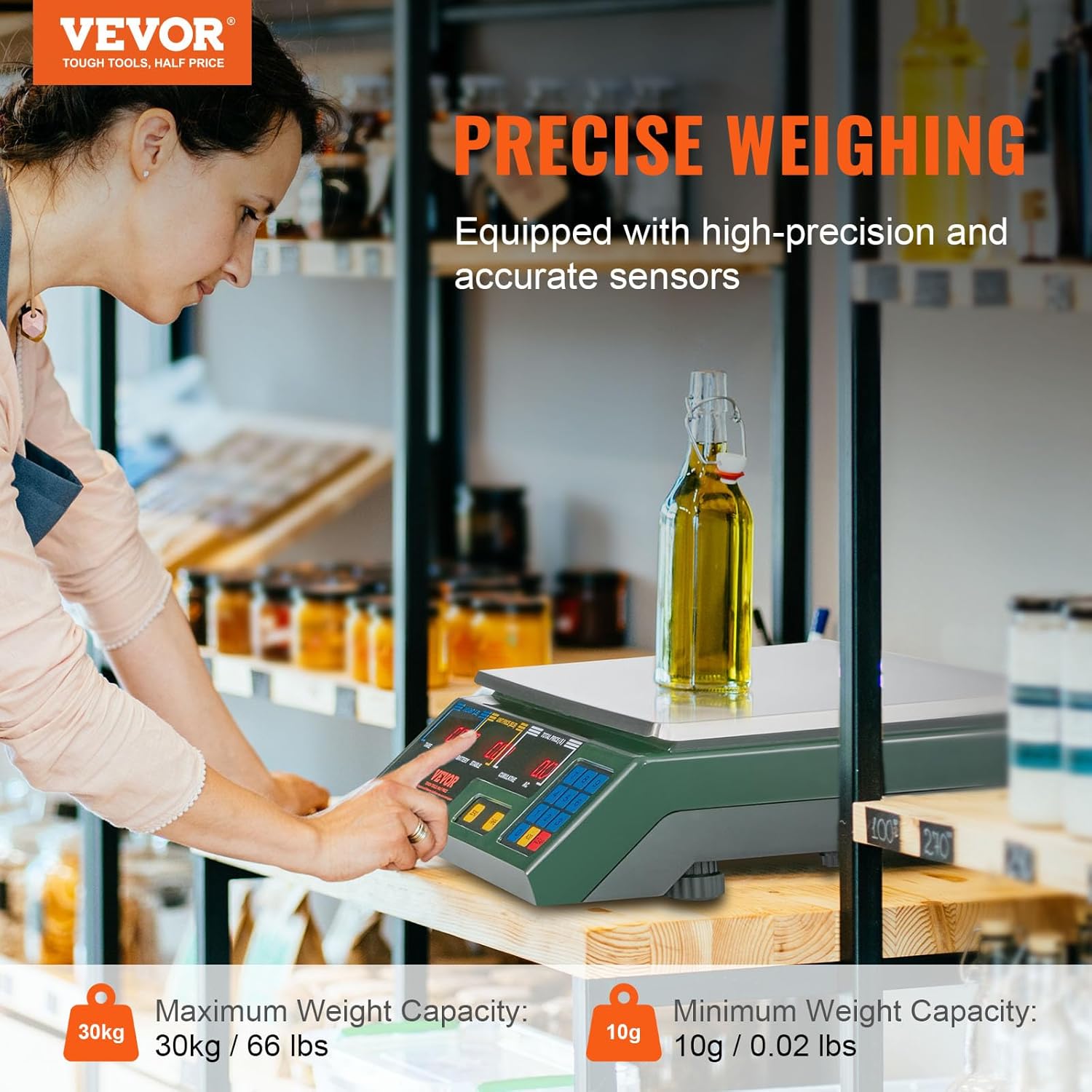 VEVOR Báscula electrónica de computación de precios, básculas digitales de 66 libras, LED digital comercial, alimentos, frutas, carne, conteo de
