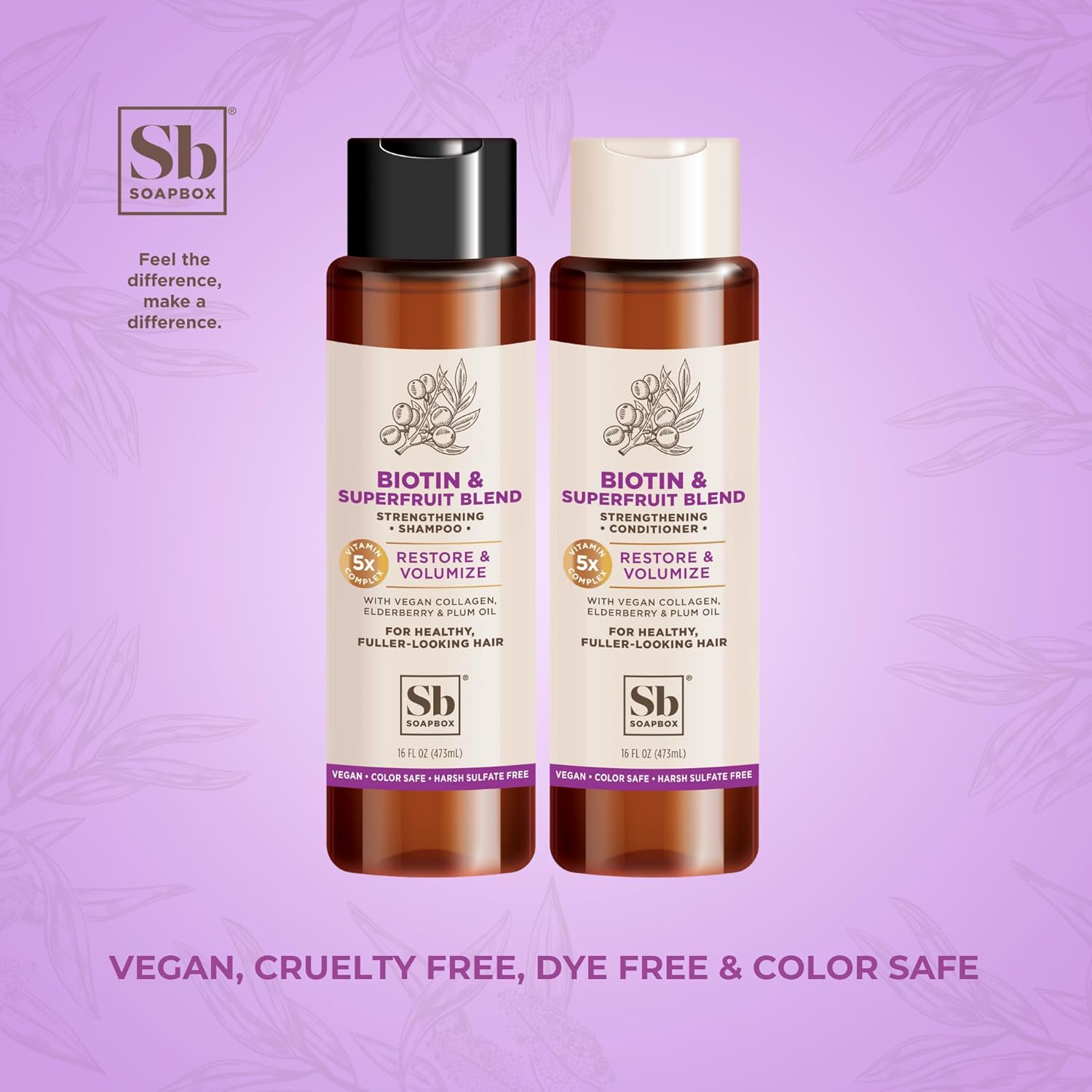 Soapbox Biotin & Superfruit – Juego de champú y acondicionador con colágeno vegano, aloe y manteca de karité, paquete de 2 sin sulfato, sin