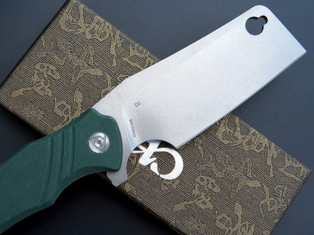 Eafengrow CH3531-G10 – Cuchillo plegable D2 con hoja de acero para acampar, mango G10, mecanismo de bloqueo confiable, cuchillo aleta para