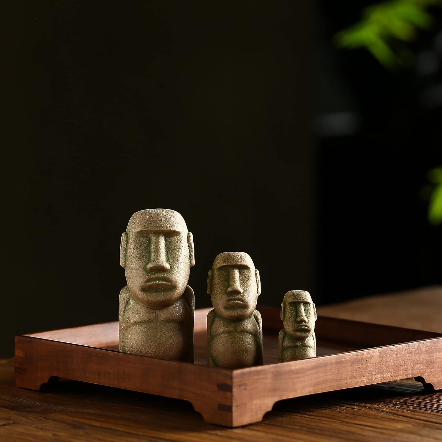 3 figuras de piedra de cabeza de isla de Pascua, estatuas de Moai, pecera pequeña, decoración de acuario, jardín de hadas, bonsái, micro decoración
