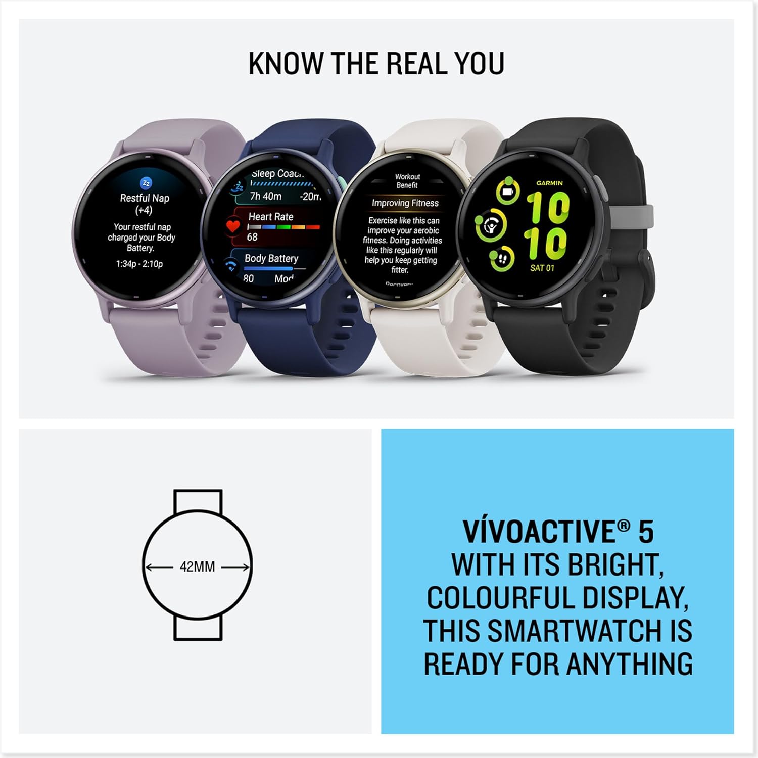 Garmin vívoactive 5, reloj inteligente GPS de salud y fitness, pantalla AMOLED, hasta 11 días de batería, azul marino