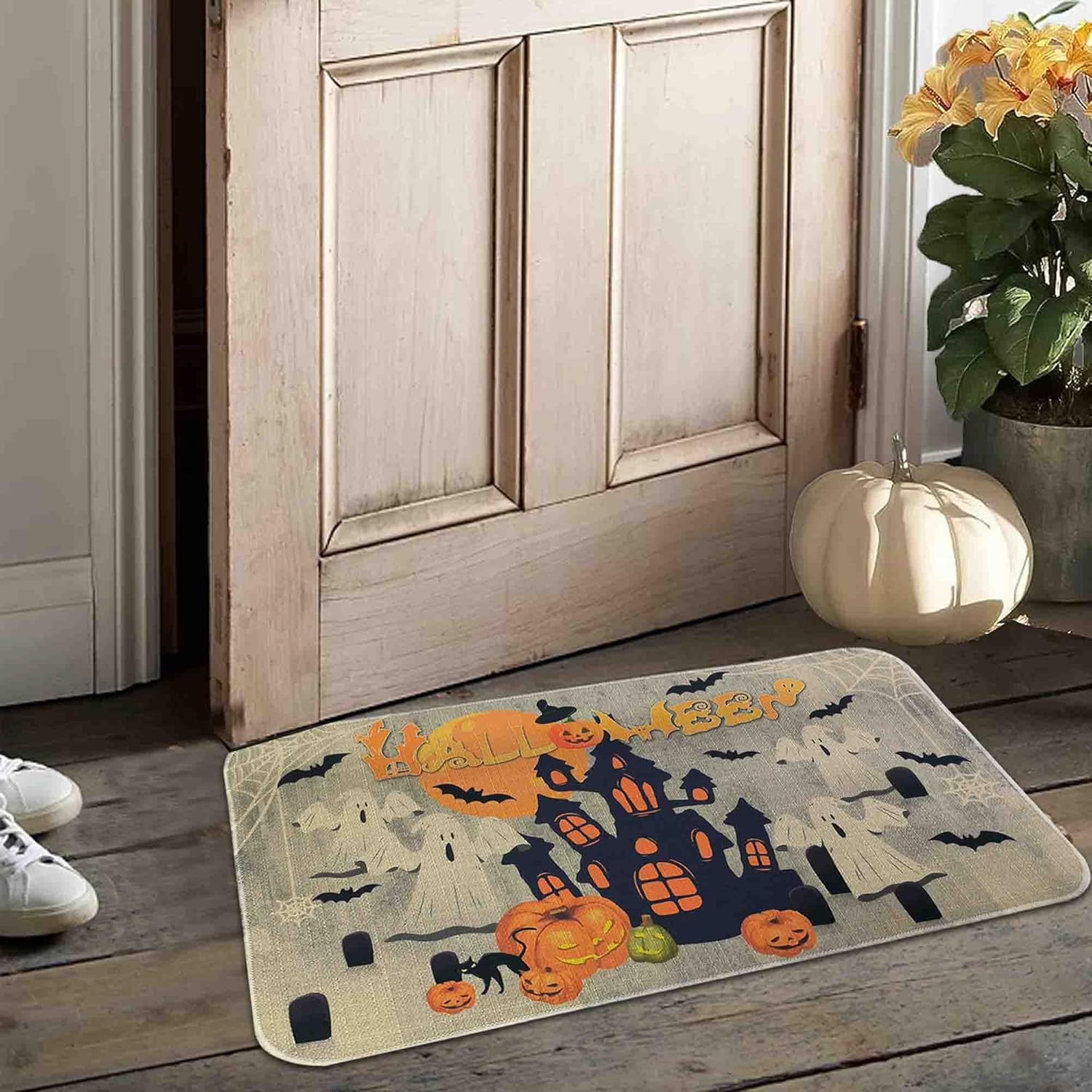 boilopp home Tapete de Halloween antideslizante para puerta delantera, decoración de Halloween, para interiores y exteriores, de bajo perfil, de
