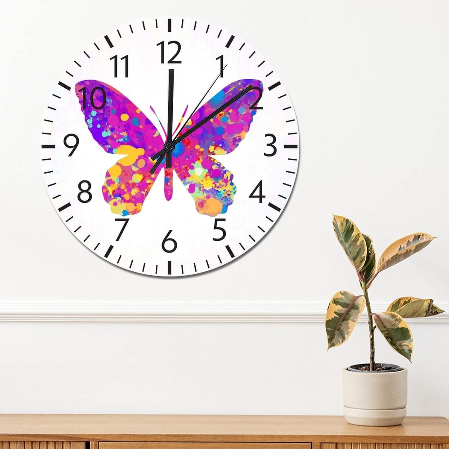 ArogGeld Reloj de pared de PVC con números de mariposa de acuarela, 8.8 pulgadas, funciona con pilas, silencioso, sin tictac, brillante, sin marco,