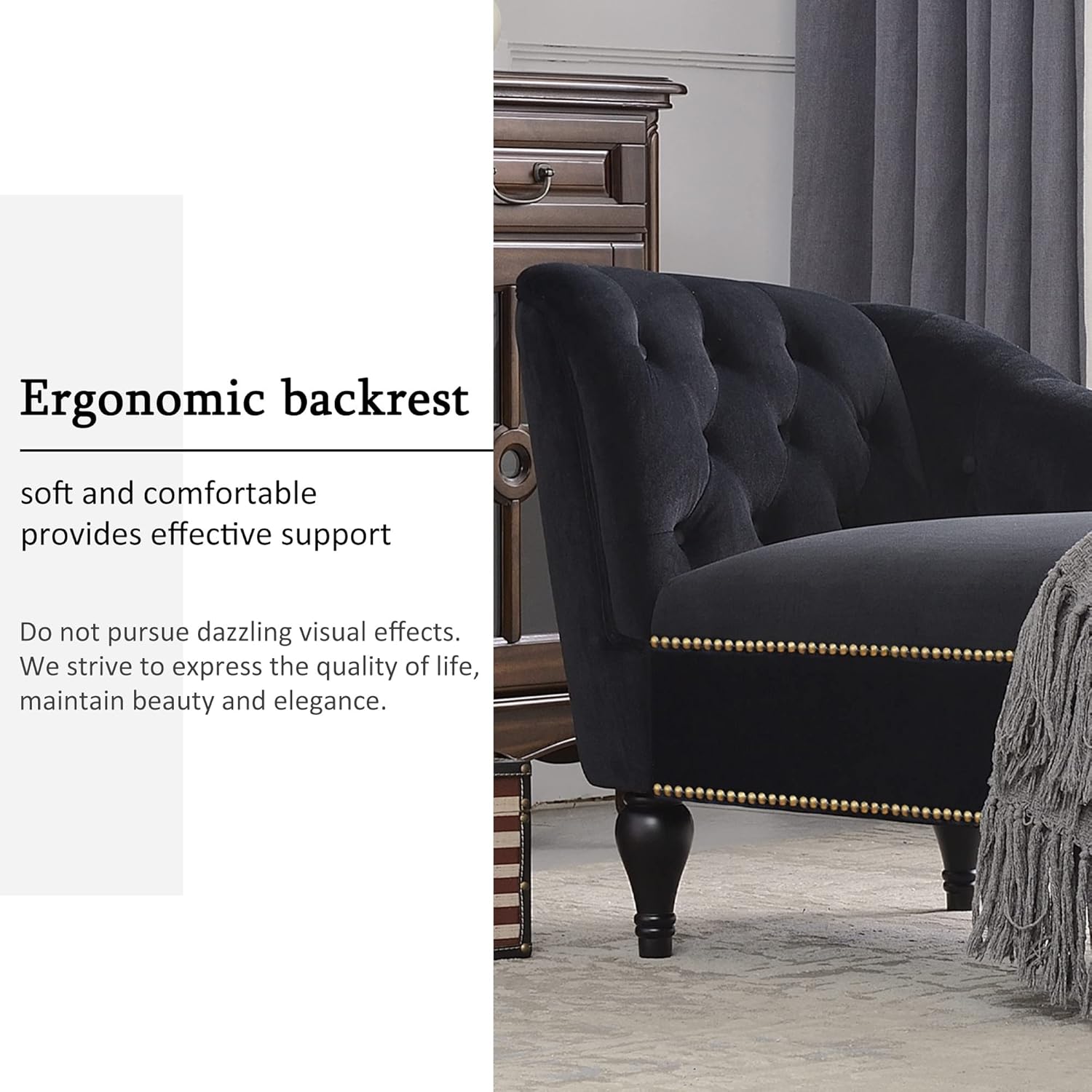 Bellemave Sofá moderno para sala de estar, diseño en forma de L, silla reclinable de tela tapizada para interiores, color negro