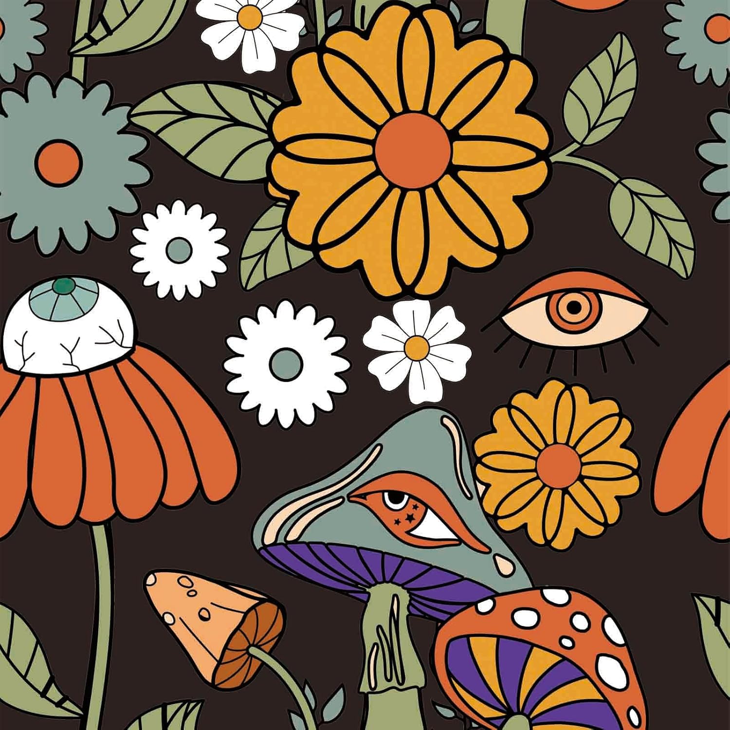 Abyssaly Papel tapiz autoadhesivo de vinilo con diseño de hongos, diseño de hongos del bosque, removible para dormitorio, papel de pared