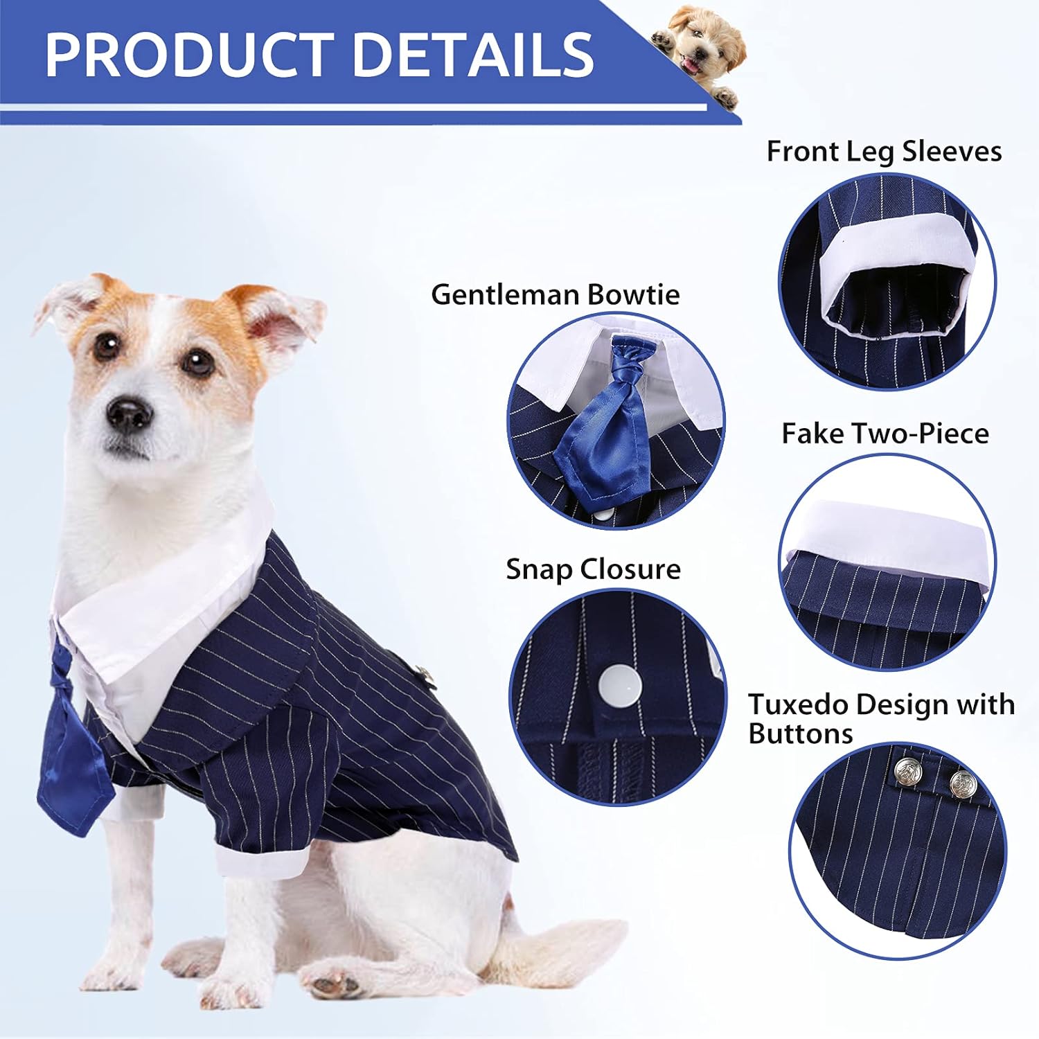 MORVIGIVE Camisa formal de esmoquin a rayas para perro, traje de mascota con pajarita para boda, fiesta, cumpleaños, trajes de perrito caballero,