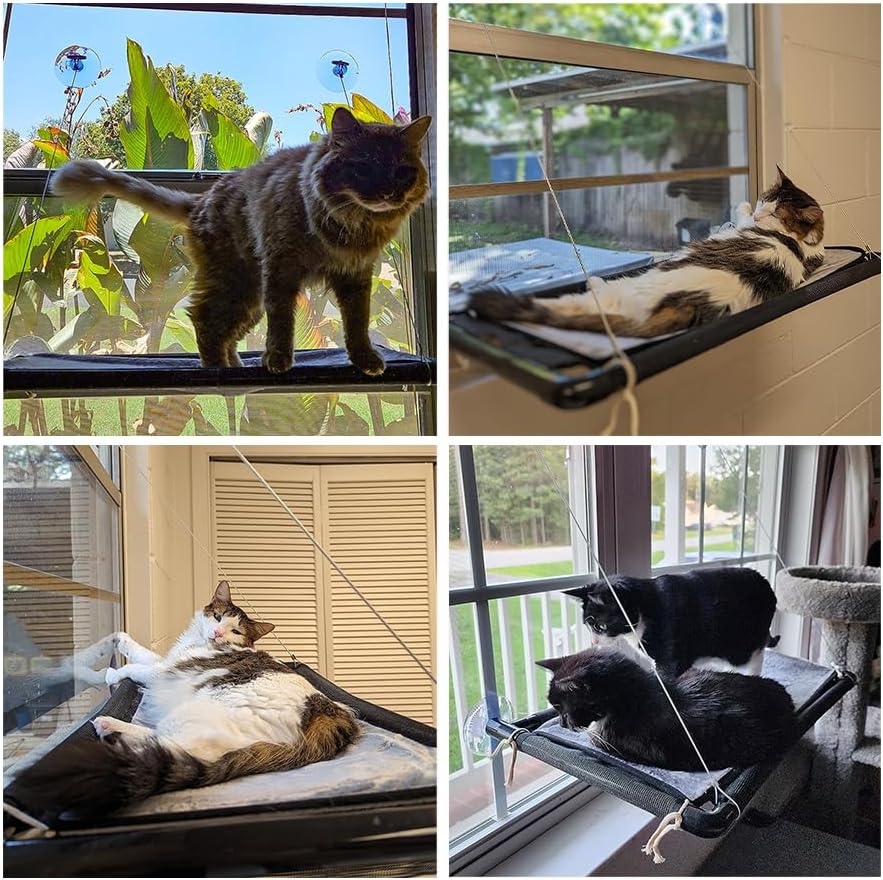 Ventana de cama para gatos grandes, hamaca para ventana de gato, estantes de seguridad para gatos, ahorro de espacio, asiento para gatos montado en