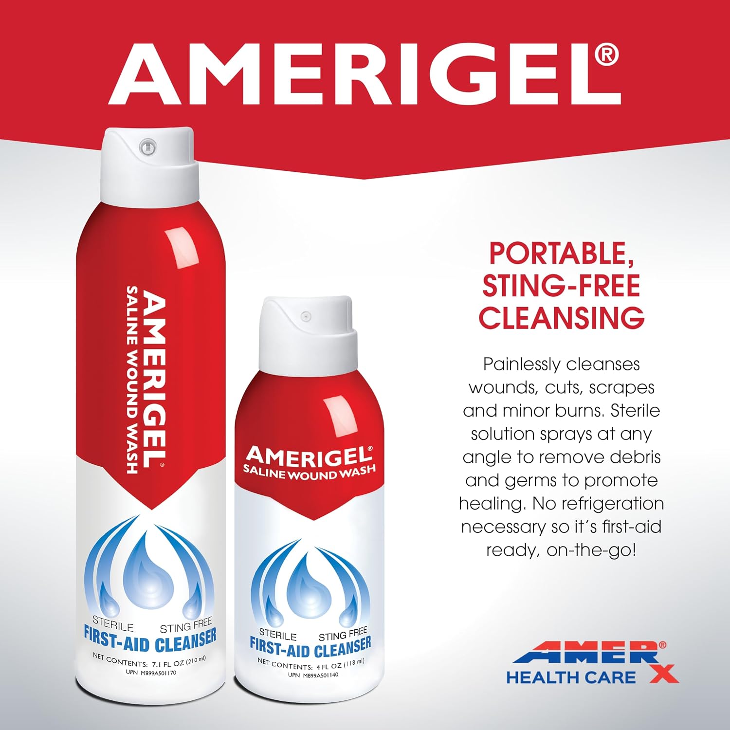 AMERIGEL – Lavado de heridas salino – Solución limpiadora de primeros auxilios – Cuidado avanzado de la piel y heridas – 4 onzas líquidas