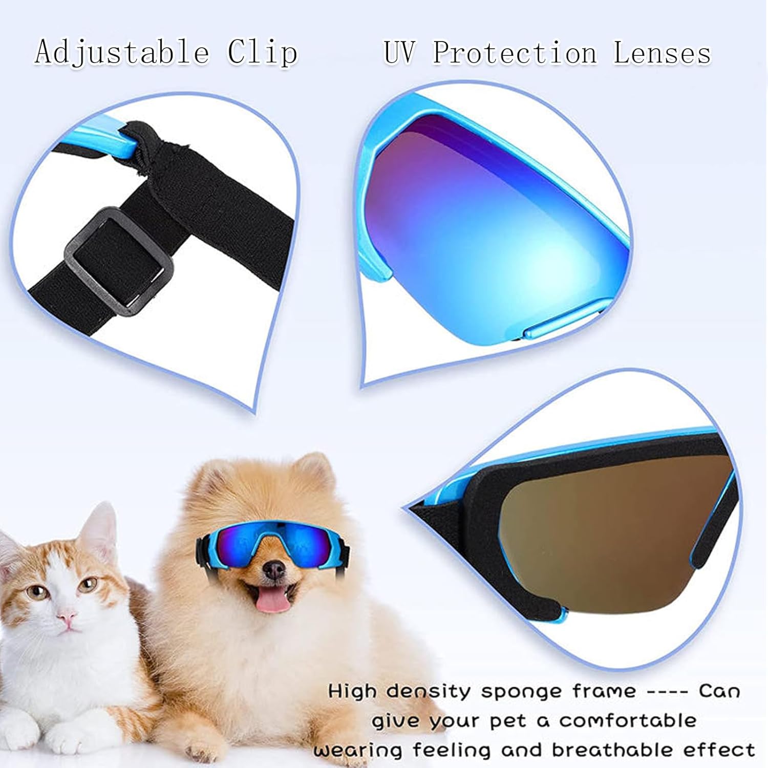 Gafas de sol para perros de raza pequeña, correa ajustable, resistente al viento, anti-UV, para perros, protección ocular al aire libre, color rojo