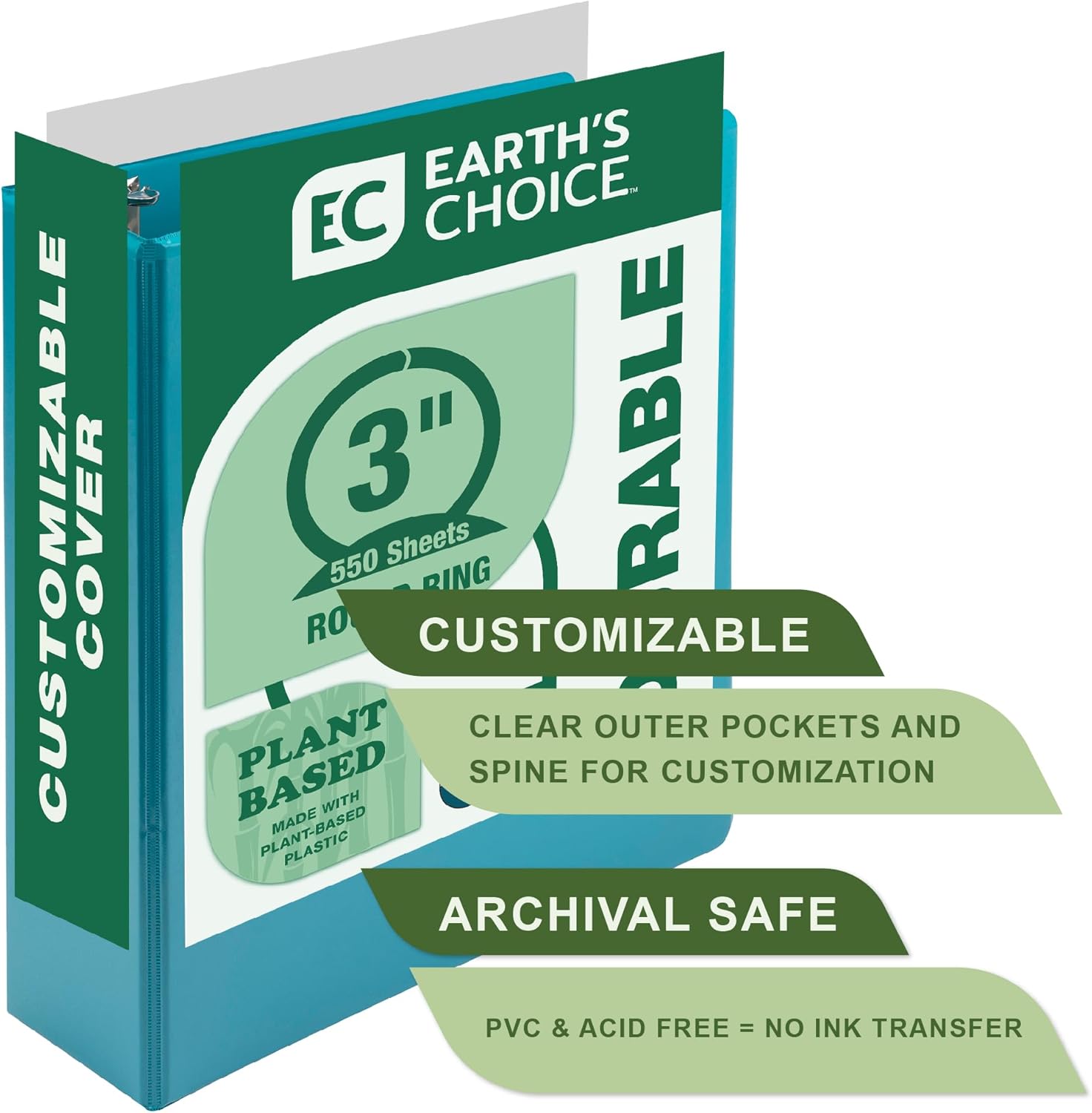 Samsill Earth’s Choice – Carpeta resistente y a la moda con 3 anillos redondos de 3 pulgadas, con hasta 25% de plástico a base de plantas,