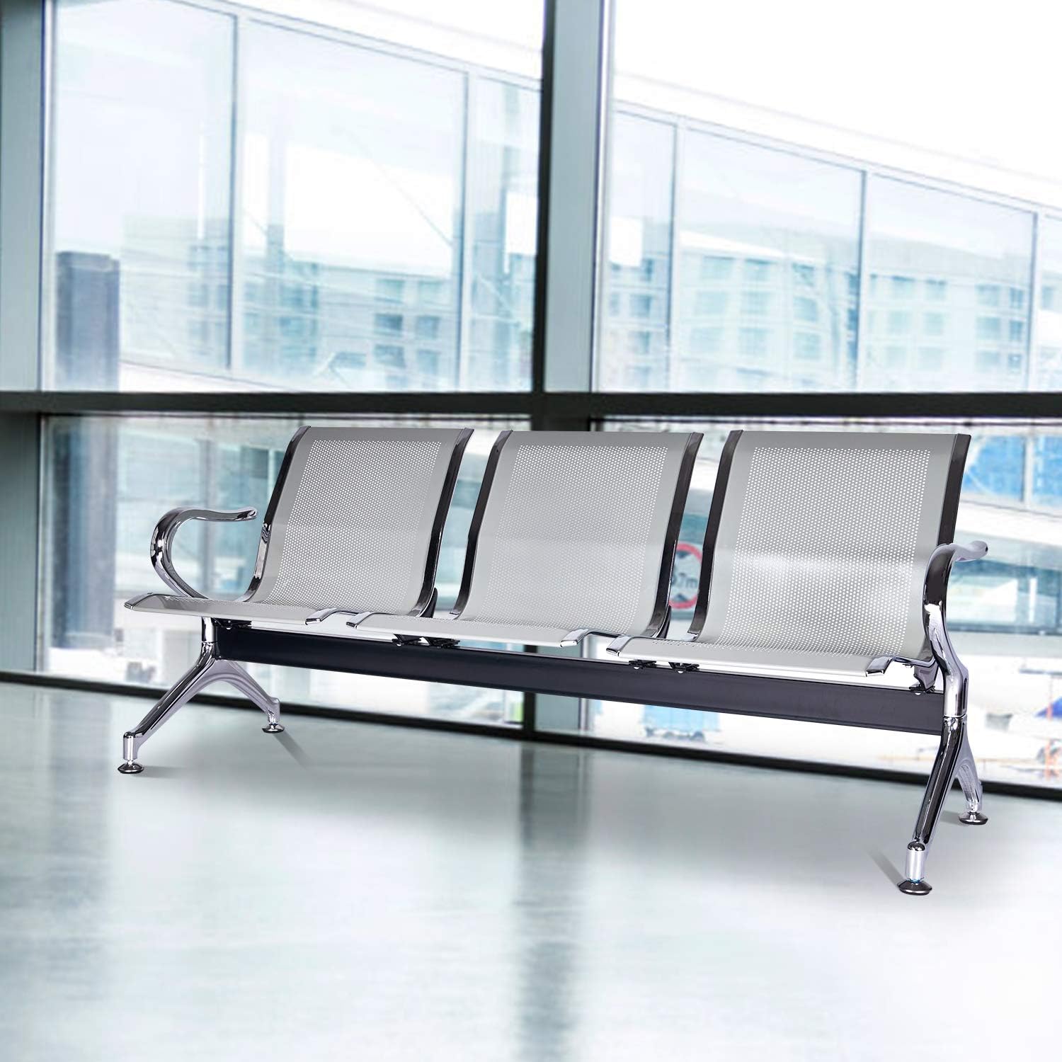 Kinsuite Sillas de sala de espera de 3 asientos, sillas de sala de espera con brazos, sillas de recepción de aeropuerto, banco de recepción, asiento