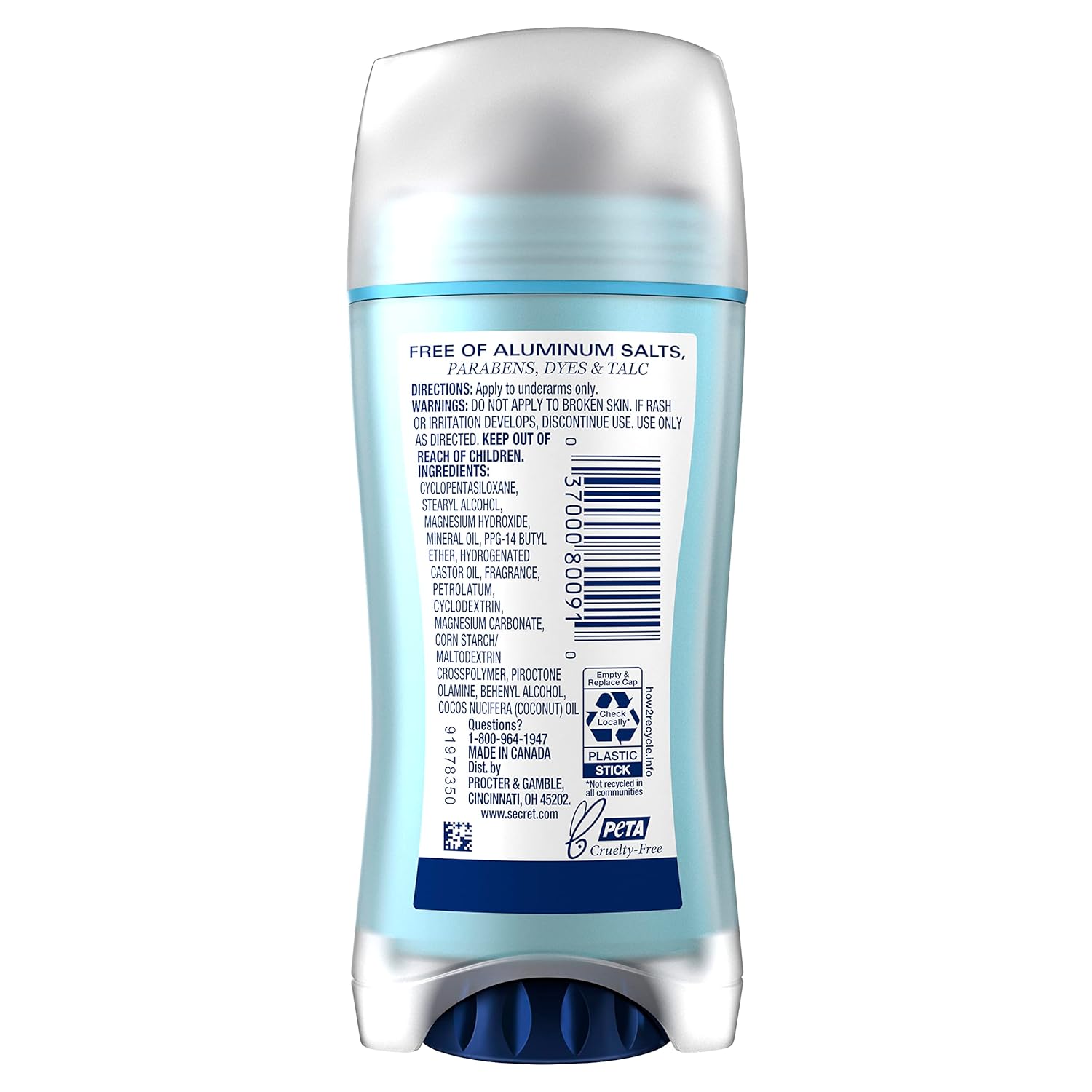 Secret Desodorante sin aluminio para mujeres, protección contra olores 48 HR con ingredientes reales, coco, 2.4 onzas (paquete de 3)