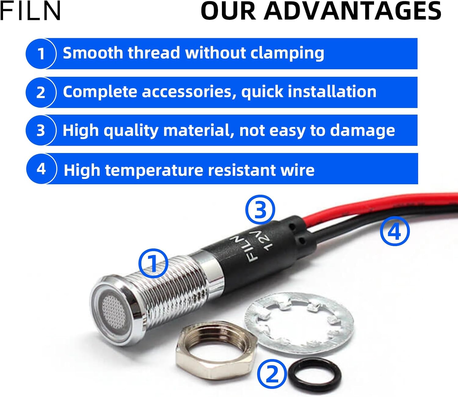 FILN 5 luces indicadoras LED de 0.315 in (516 pulgadas) 110 V 220 V metal piloto luces aluminio negro anodizado impermeable ip67 luz de señal roja