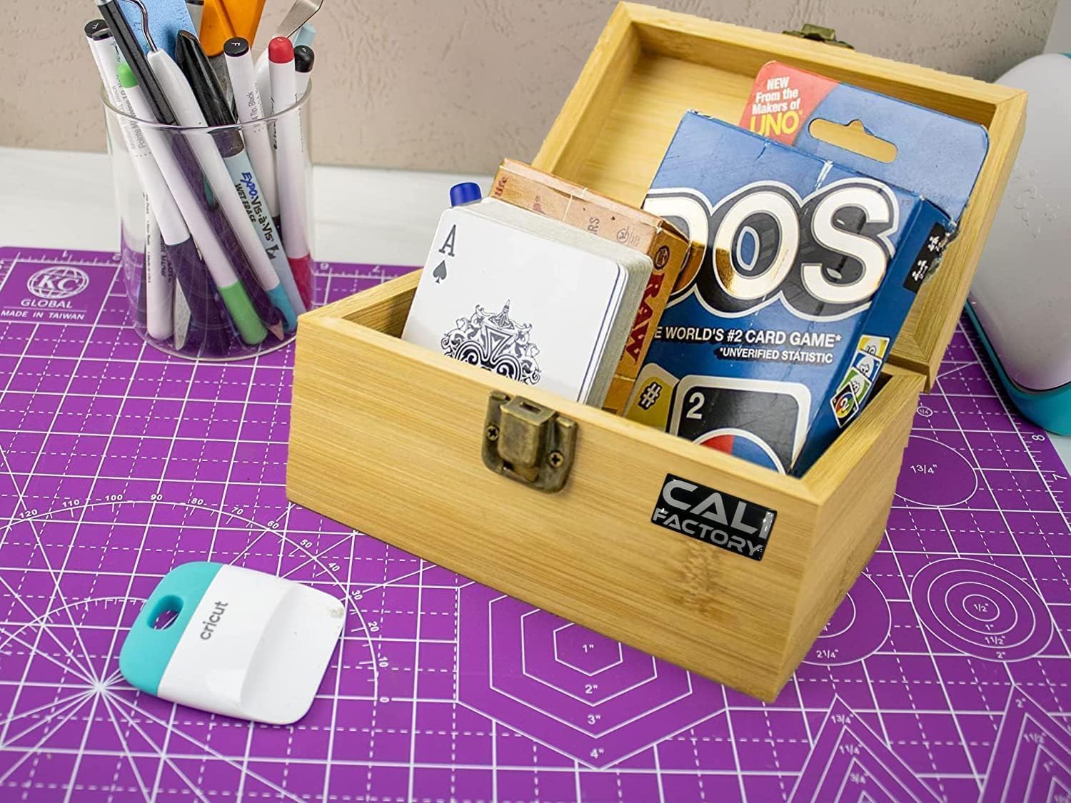 Caja de bambú lenticular 3D, imagen lenticular abatible en caja de madera de bambú natural para organizar todos tus accesorios con tapa con bisagras