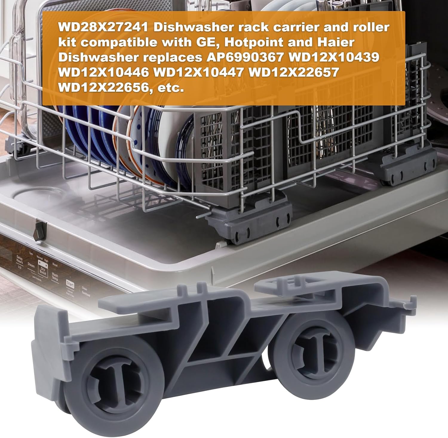 WD28X27241 – Kit de soporte para lavavajillas y rodillos compatible con GEHaierHotpoint, ruedas inferiores de repuesto para WD12X10439, WD12X10446,