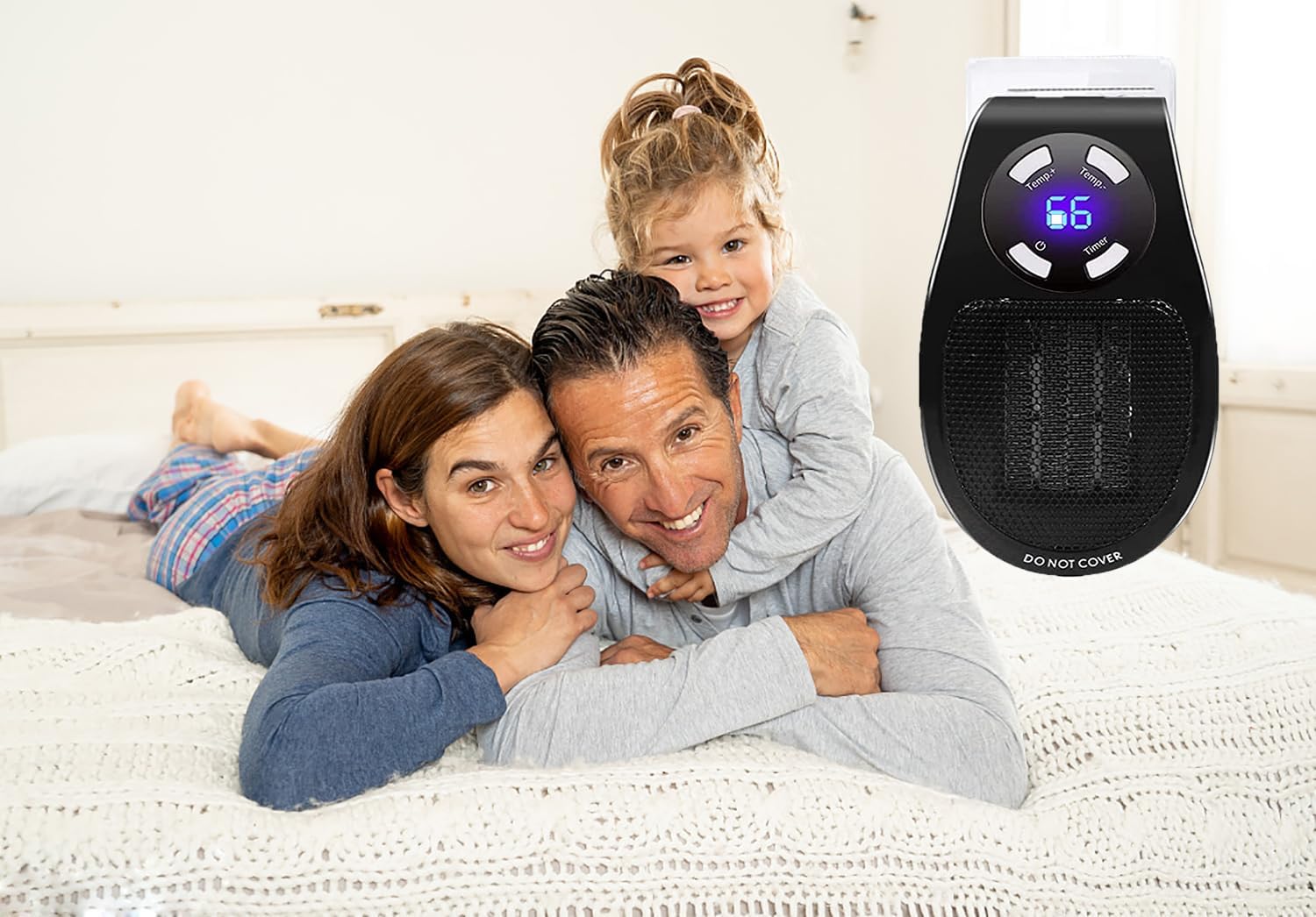 Calentador eléctrico inteligente de 500 W con termostato y temporizador ajustables, protección contra sobrecalentamiento, pantalla LED,
