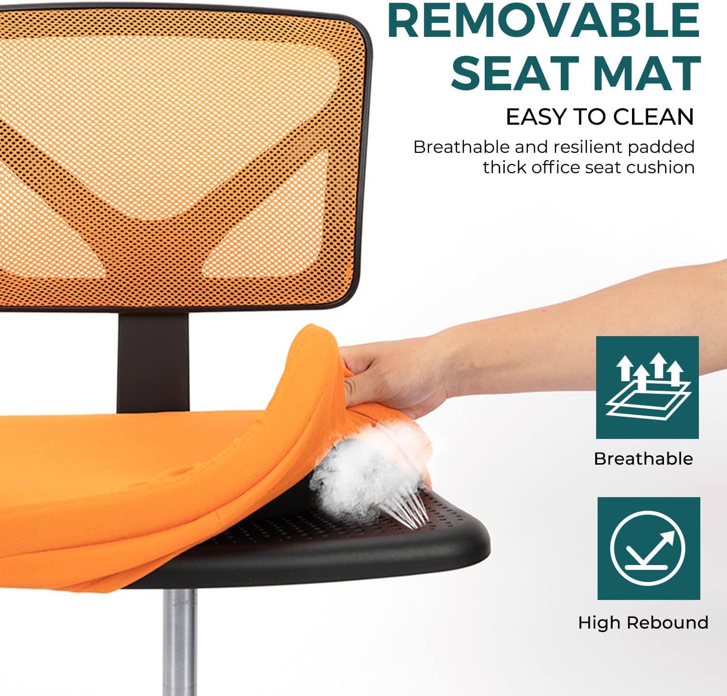 DUMOS Sillas de escritorio sin brazos con ruedas, bonita silla de oficina en casa, sin brazos, ergonómica ajustable giratoria, silla de trabajo con