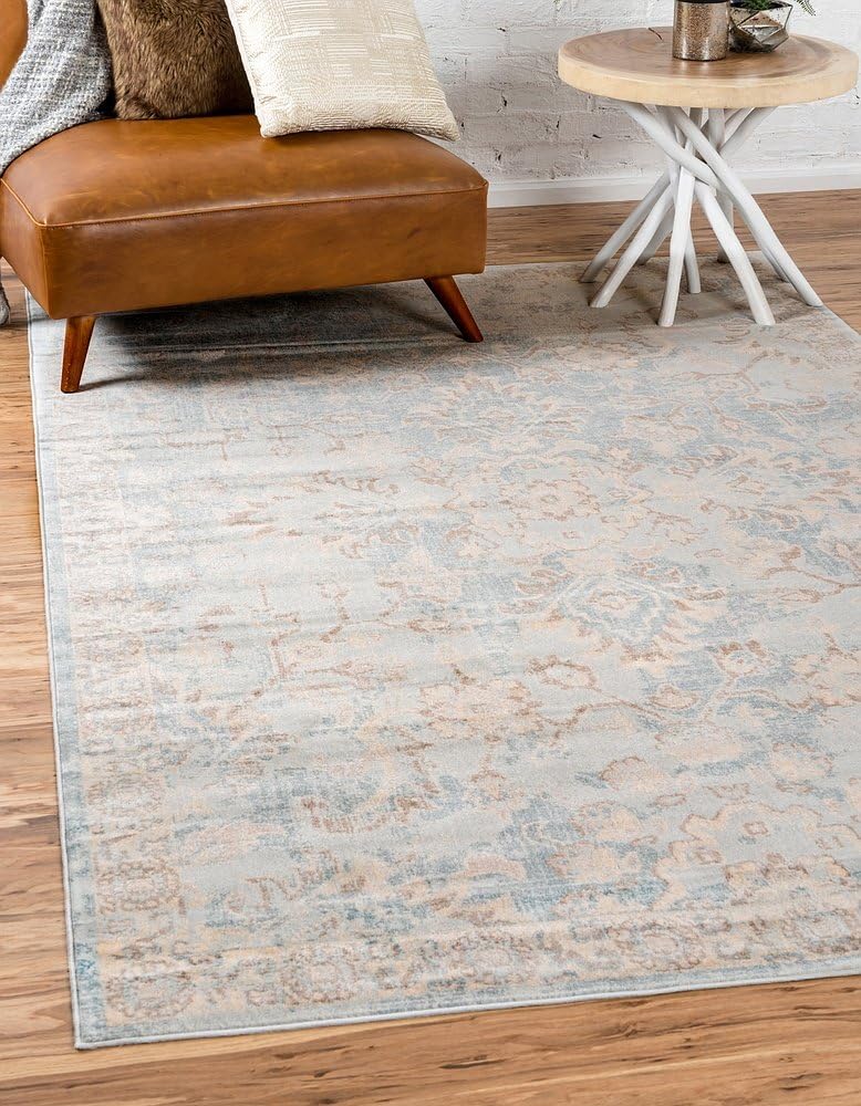 Unique Loom Paris Collection – Alfombra tradicional envejecida en tonos pastel azul claro (5 pies x 8 pies)