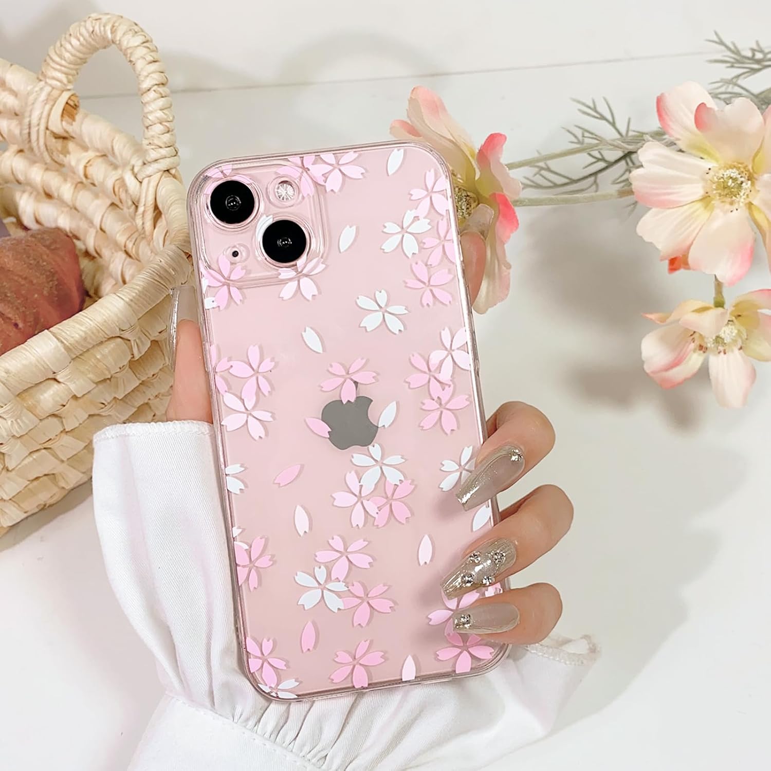 Funda compatible con iPhone 13, bonito diseño floral transparente para niñas y mujeres, TPU suave a prueba de golpes, protector femenino para iPhone
