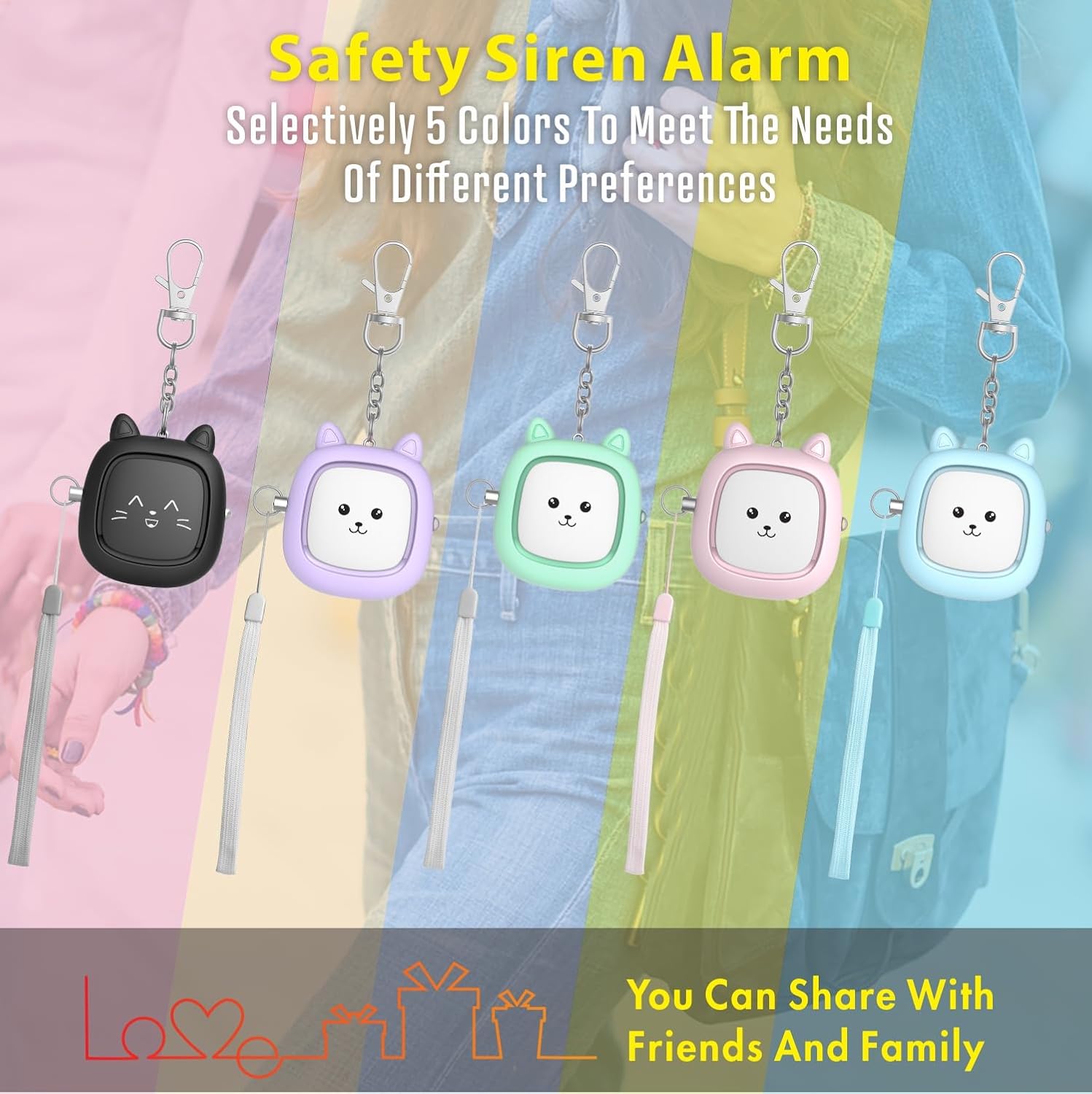 Alarma personal de sonido seguro, paquete de 5 llaves de alarma de seguridad de autodefensa de emergencia de 130 dB con luz LED, sirena de seguridad