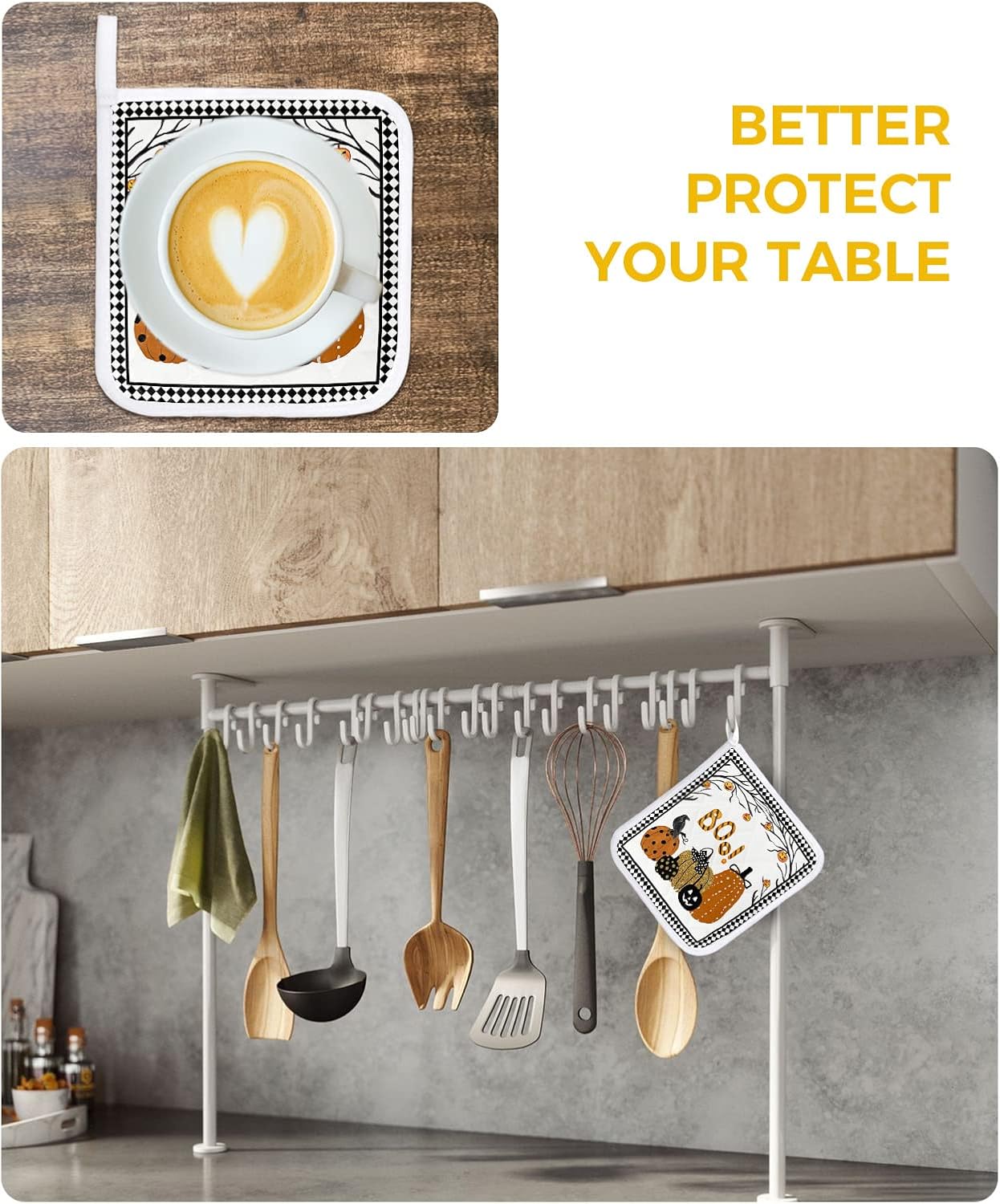3 Packs Halloween Pumpkins Pot Holders Sets for Kitchen,Oven Pan Plate Bowl Pads Heat Proof Mat with Hanging Loop,Thick Terry Cloth Potholders for
