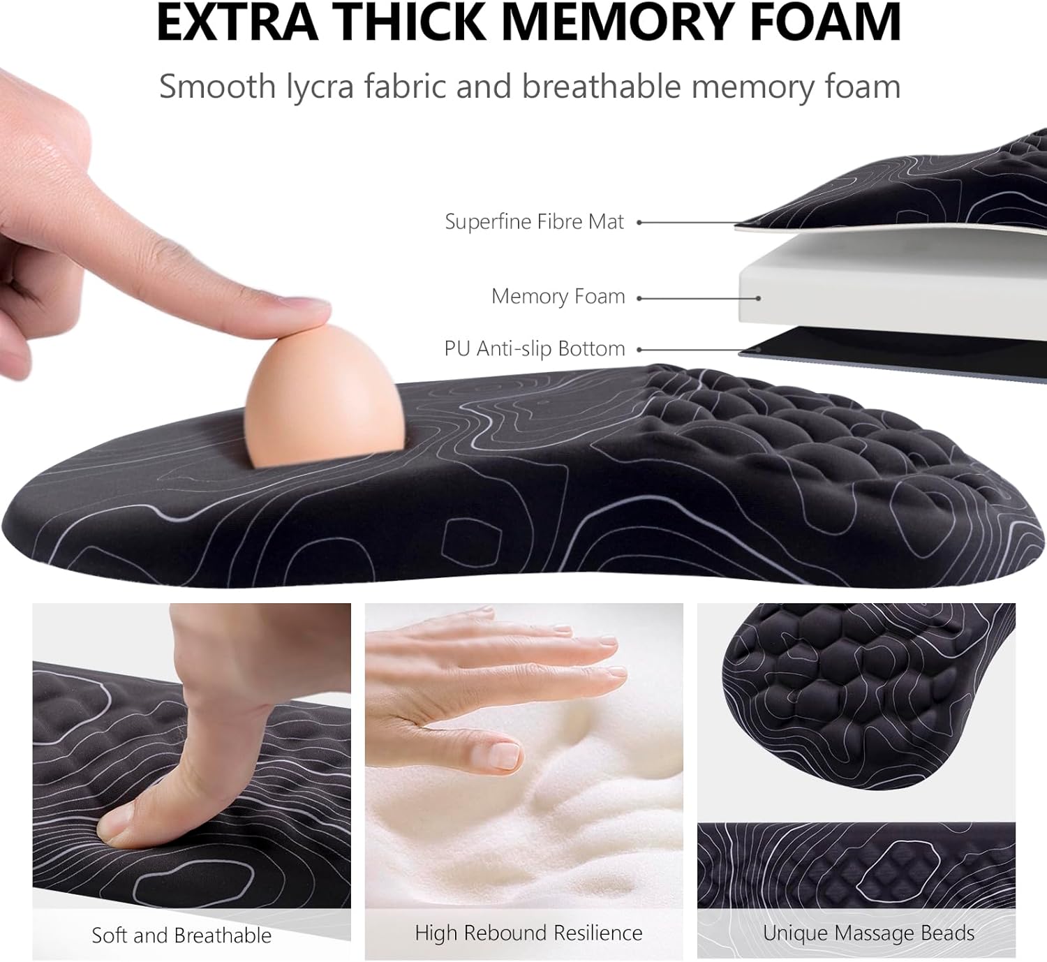 Laokiiy – Soporte de muñeca para mouse, reposamuñecas para teclado 2 en 1 + alfombrilla ergonómica para mouse, reposamuñecas antideslizante para