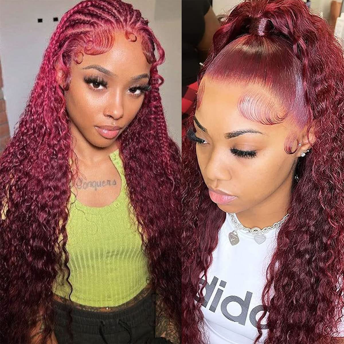 Burgundy Lace Front Wigs Human Hair Pre Plucked 99J Deep Wave Wig 13×4 HD Lace Frontal Wigs for Black Women Human Hair Red Colored Wet and Wavy