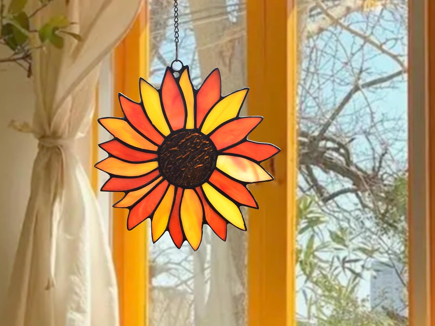 Lolitarcrafts Atrapasoles de girasol, regalos de flores de sol, colgantes de vidrieras para mamá, abuela