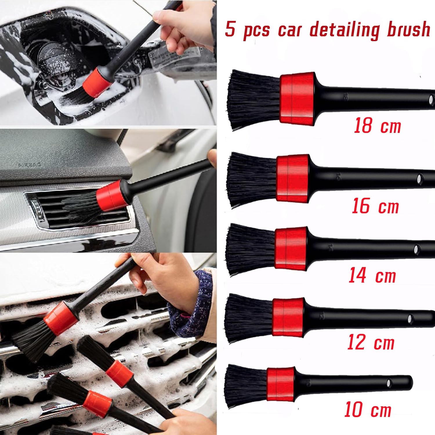 Juego de 10 cepillos para detalles de automóvil, kit de limpieza interior de automóvil, incluye 5 cepillos para detalles de automóvil, 3 cepillos de