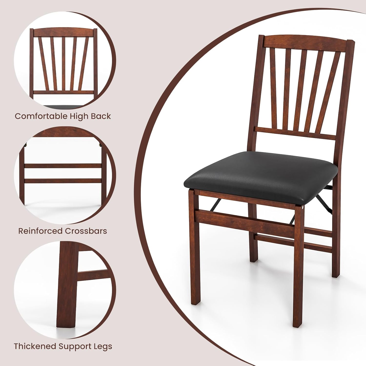 GOFLAME Juego de 4 sillas plegables de comedor, sillas plegables con asiento acolchado y respaldo alto, sillas de comedor de madera, paquete de 4