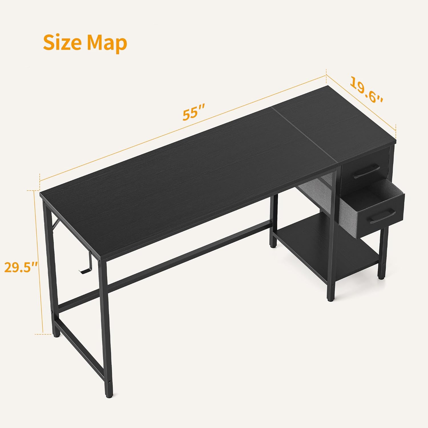 CubiCubi Escritorio para computadora en casa con 2 cajones, escritorio pequeño de 55 pulgadas, mesa de estudio, escritorio moderno y simple para PC,