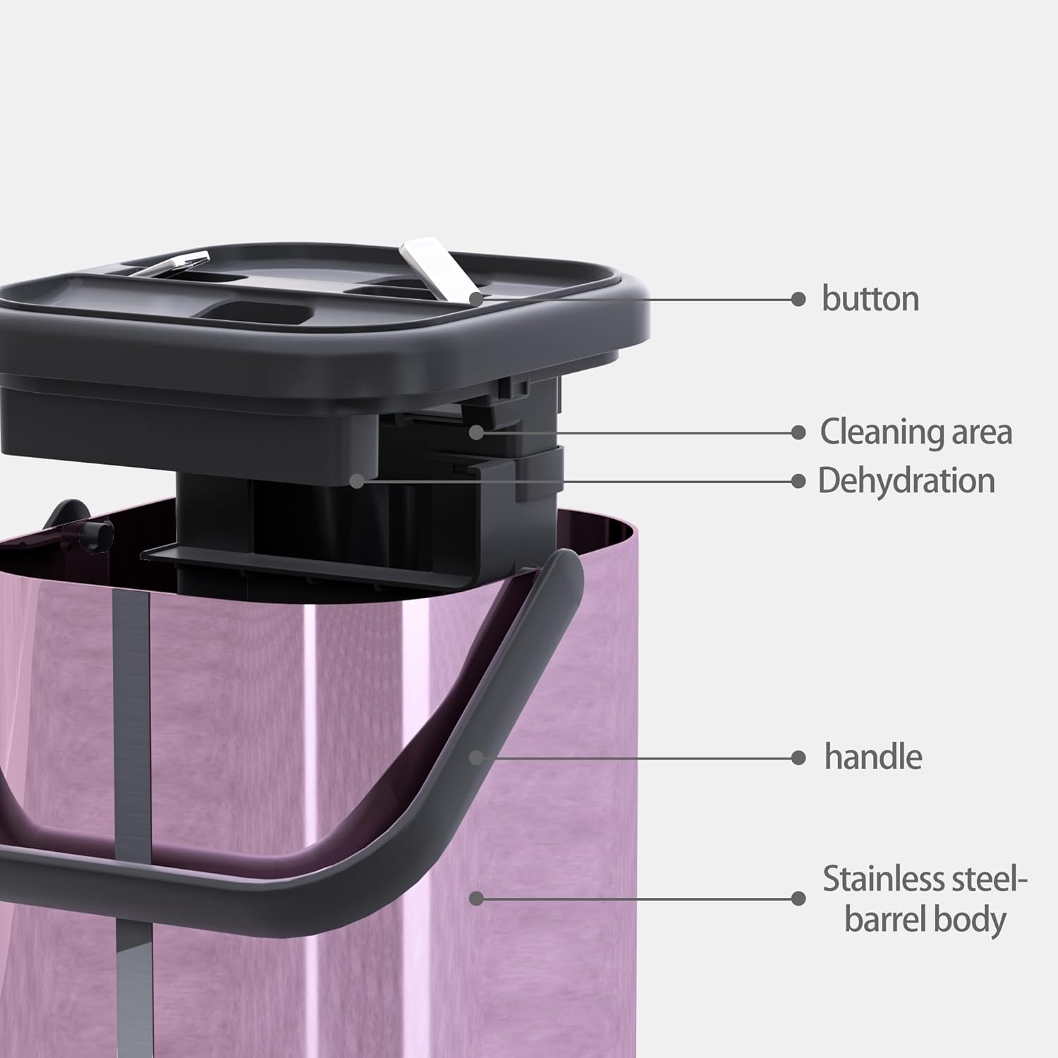 Trapeador y cubo de acero inoxidable con escurridor para el hogar, trapeador plano manos libres con 4 cabezales de mopa de microfibra lavables y