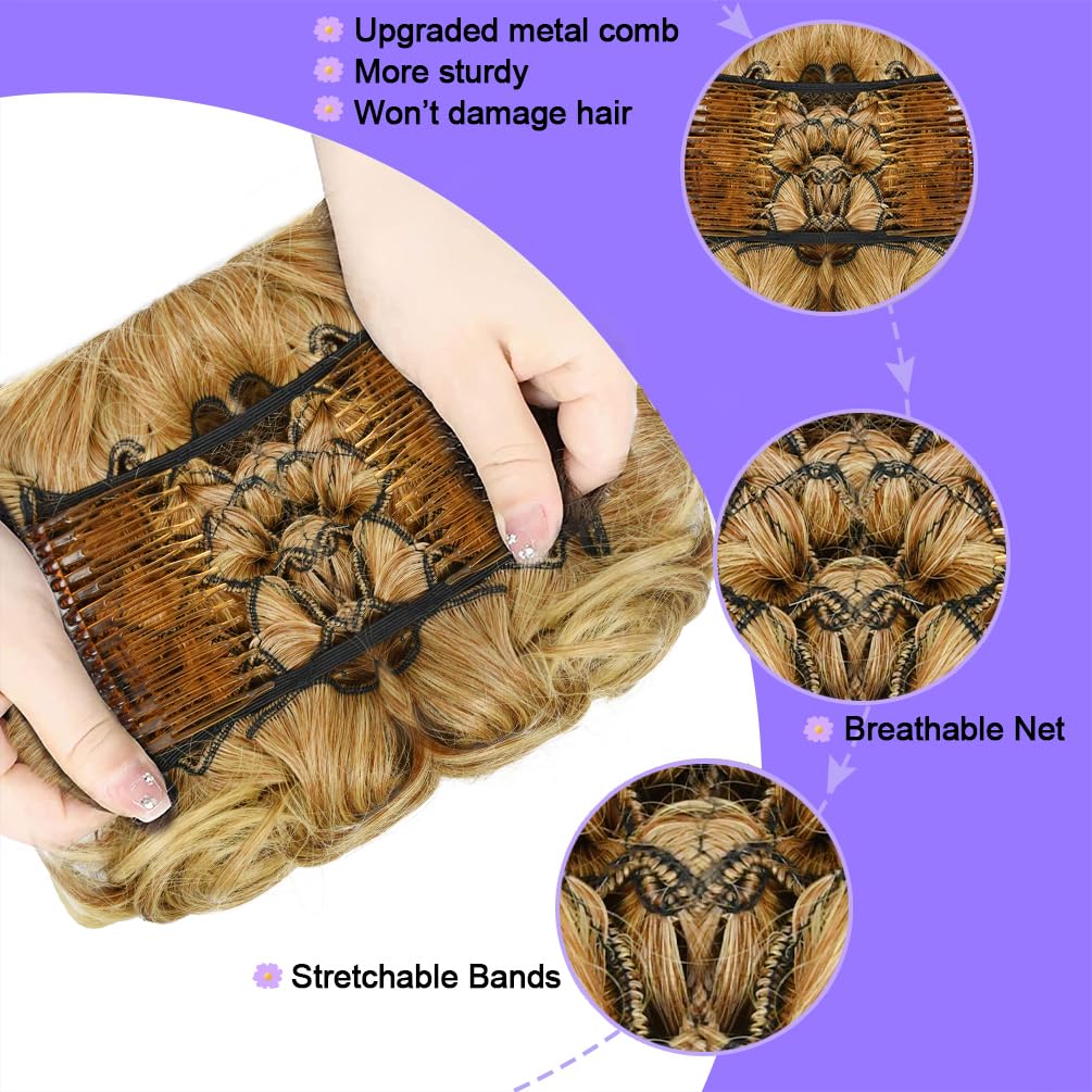Extensión de moño corto y rizado con peines fáciles de estirar, bandeja para chignon Updo, coletero para mujeres y niñas (12T24 marrón mezclado con