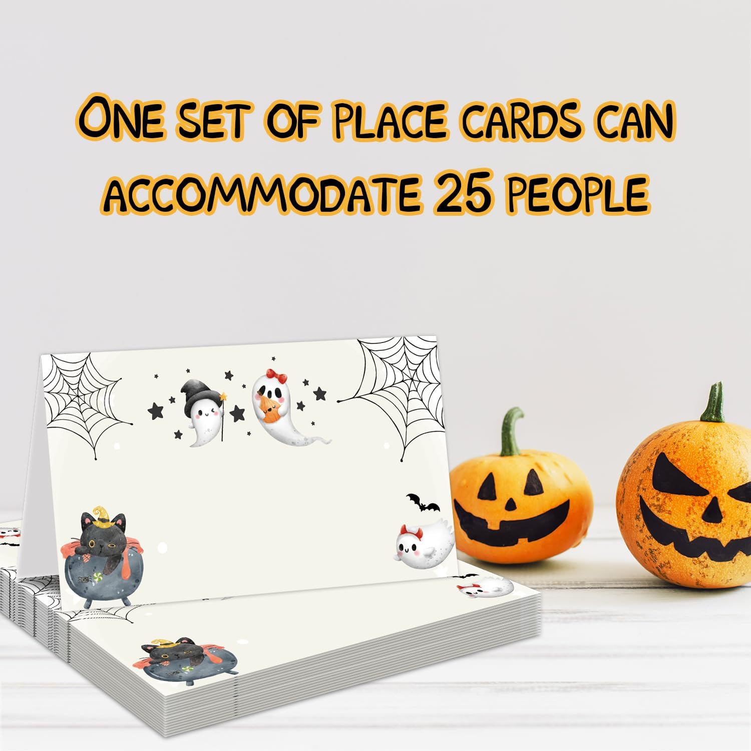 Tarjetas de lugar de mesa de Halloween, tarjetas editables con nombre, paquete de 25 etiquetas de tienda de comida para bufé, tarjetas de nombre de