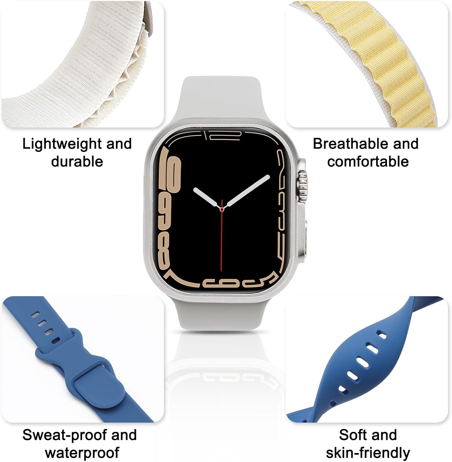Juego de 5 correas trenzadas de nailon suave y 5 correas trenzadas de nailon transpirable compatibles con correas de Apple Watch de 1.496 in 1.575