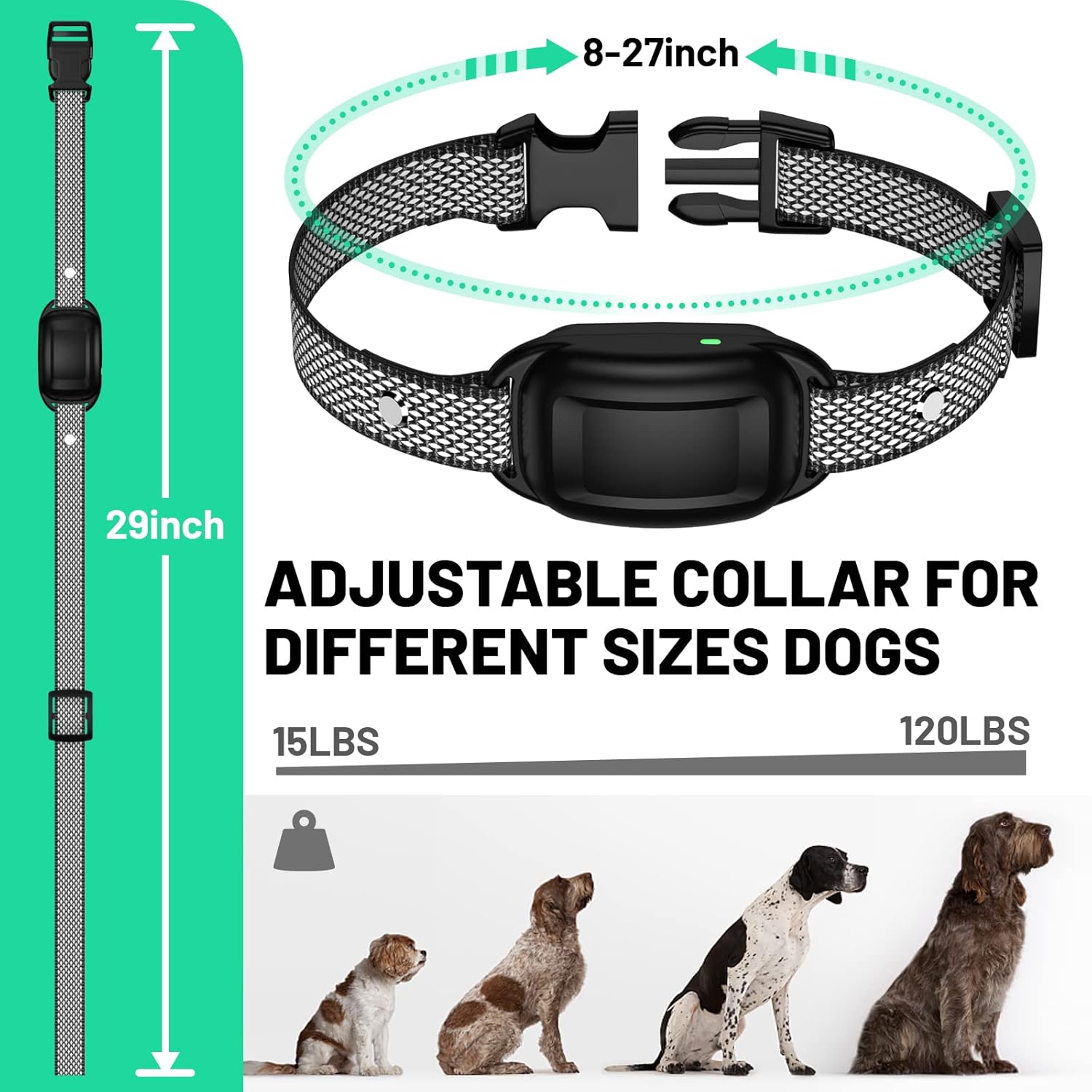 Collar de entrenamiento para perros con control remoto, IPX7, impermeable, recargable, con bloqueo de seguridad, 8-27 pulgadas de longitud