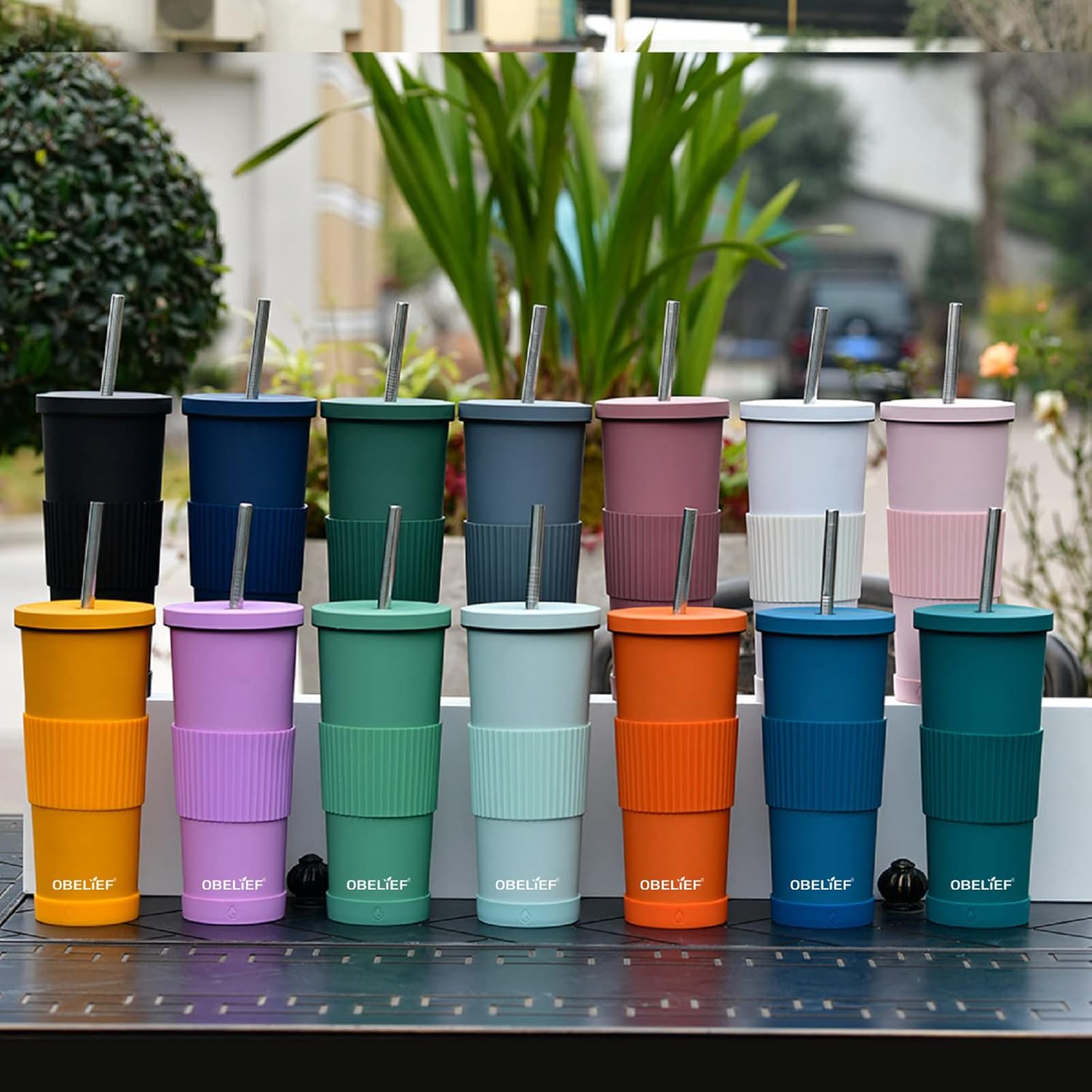 Vaso aislado de 30 onzas con tapa y pajita, posavasos con funda de silicona y puntas para pajita, taza de café aislada, termo de café, regalo para