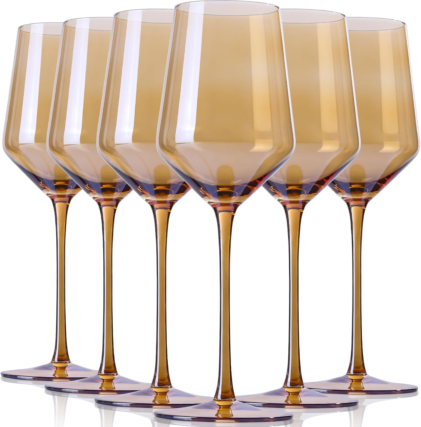 Juego de copas de vino ámbar de 6 a 15 onzas sopladas a mano, copas de vino de tallo largo, copas de vino únicas regalo para bar, fiesta