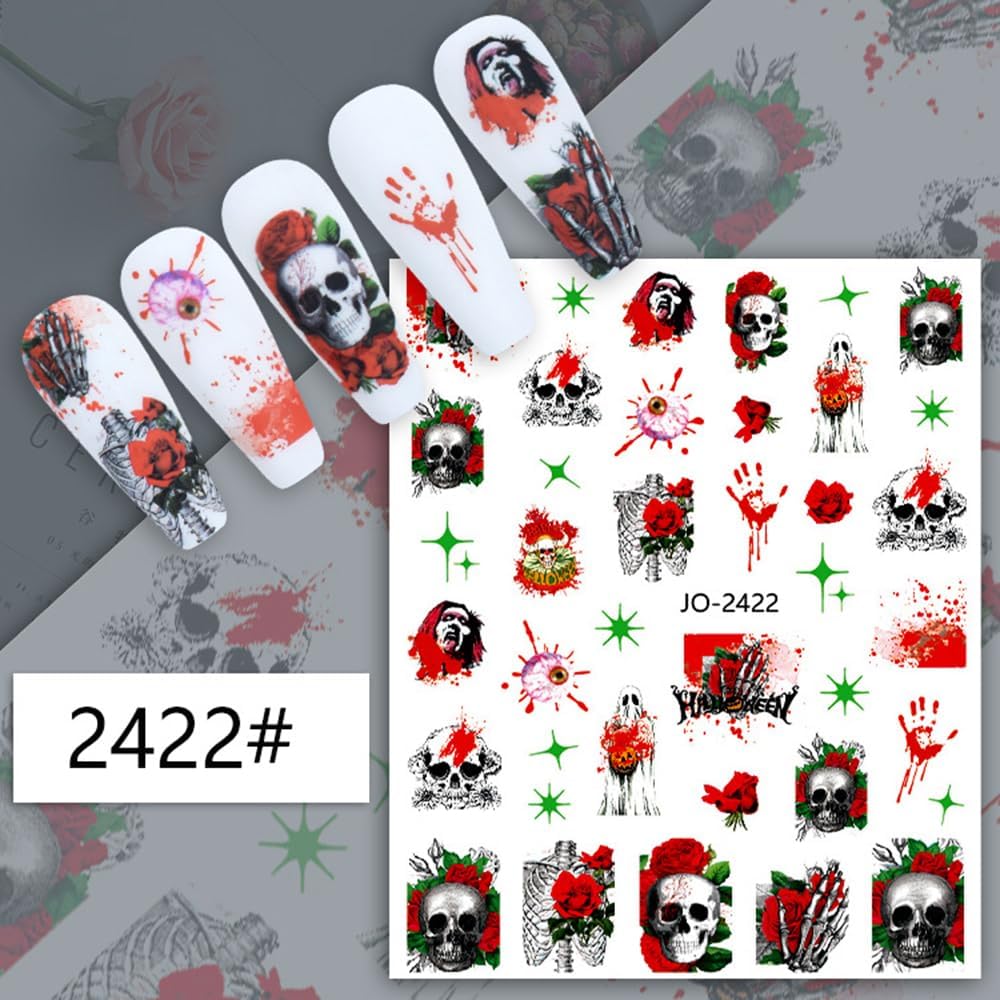 6 hojas de calcomanías de arte de uñas de Halloween 3D, autoadhesivas, bruja, gato negro, calavera, araña, calabaza, fantasma, diseño de uñas,