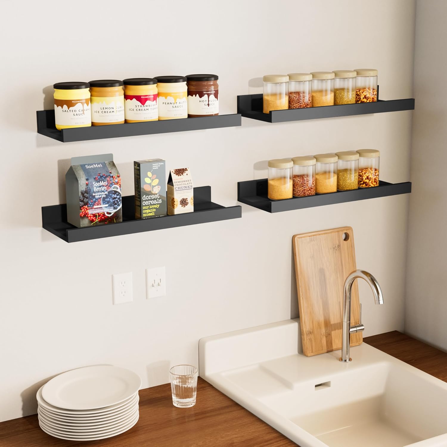 Xeapoms Juego de 4 estantes flotantes para pared, estantes de pared de exhibición para decoración de pared, estantes de baño montados en la pared