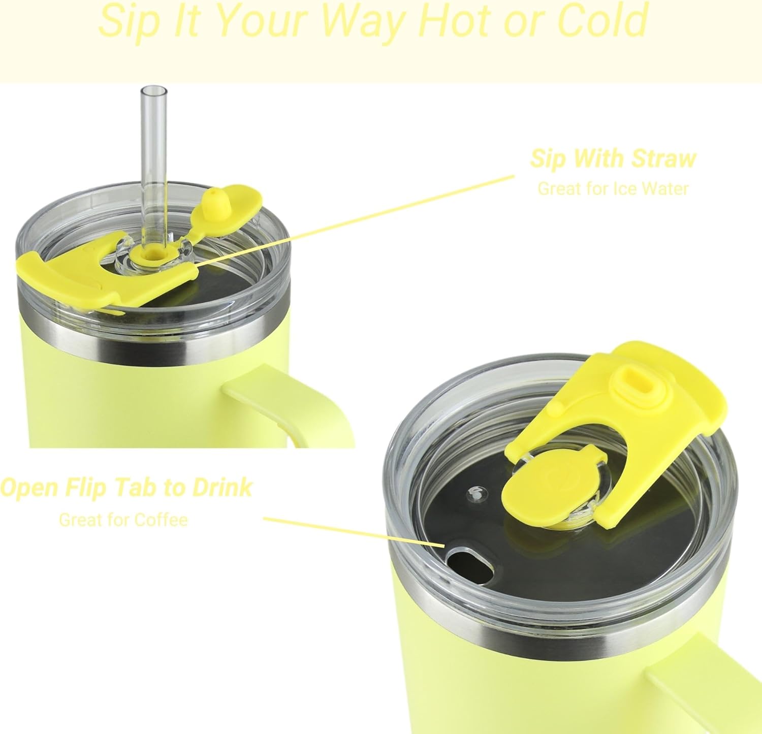 Drinco BigSur – Vaso de 40 onzas y 30 onzas con asa, tapa con popote, taza de viaje de acero inoxidable aislada para agua fría y caliente, para