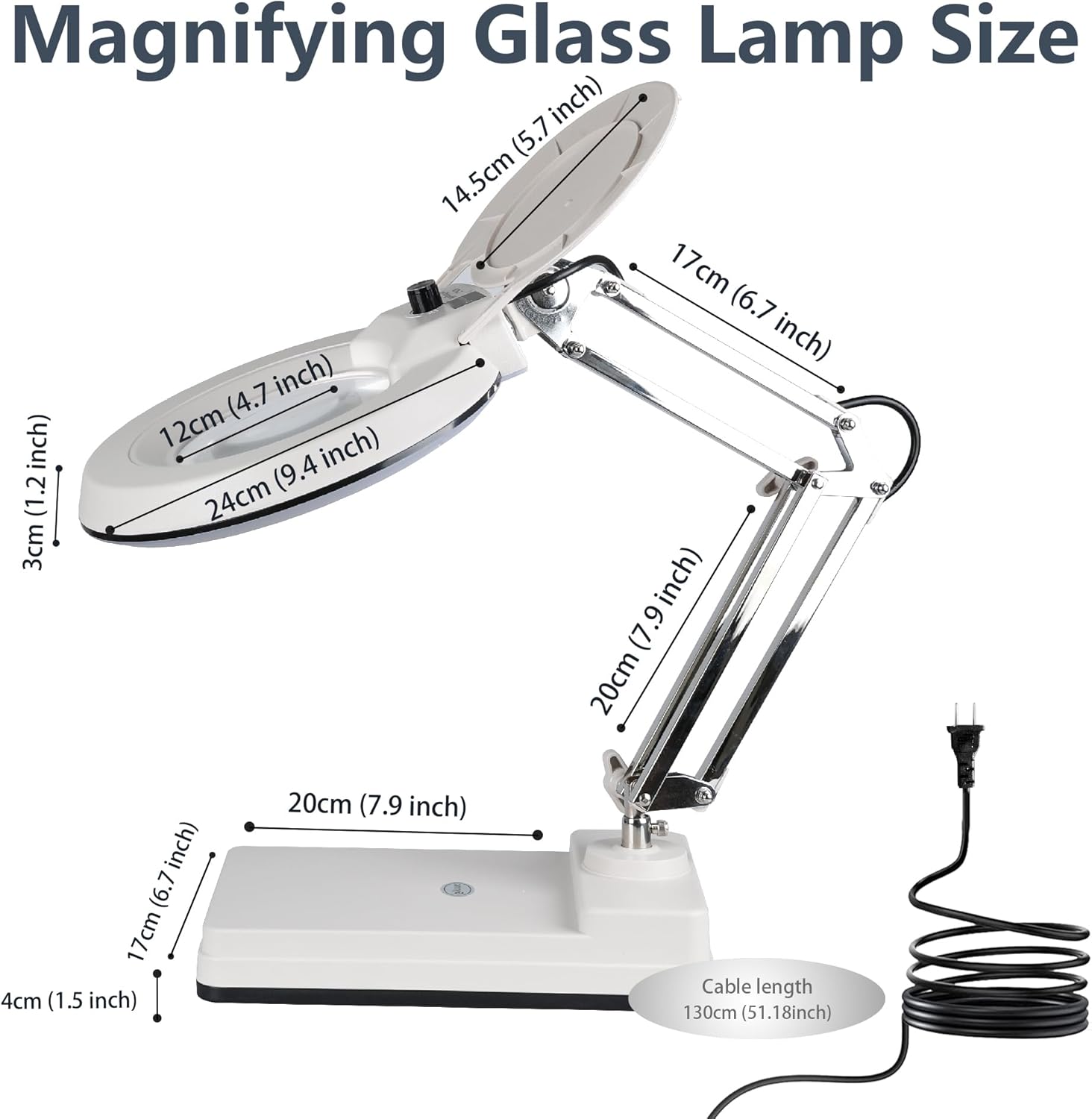 Gynnx Lámpara de aumento LED, lámpara de escritorio con lupa regulable 10X, lente de lupa de 5 pulgadas con 120 LED brillantes, base de soporte