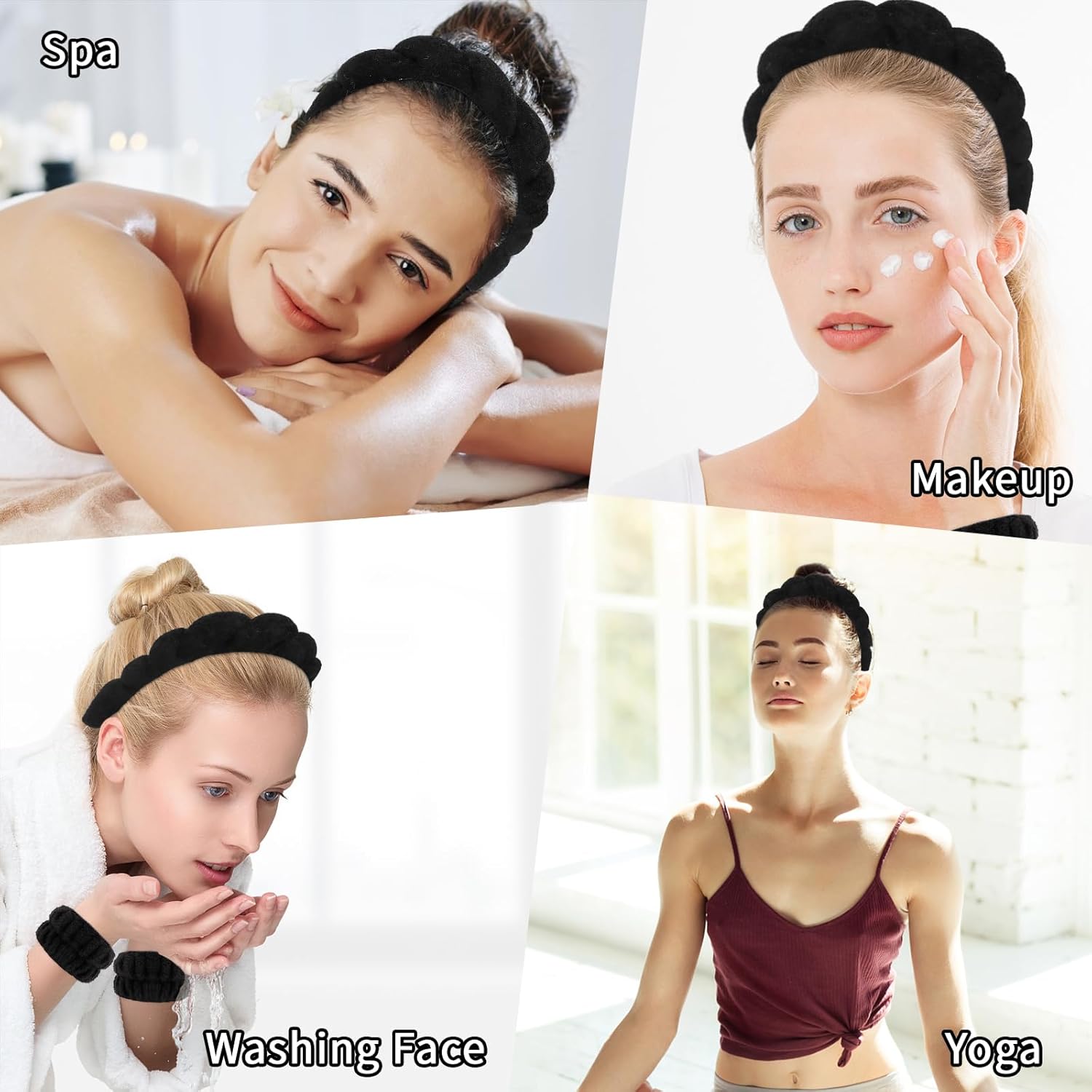 Juego de 6 diademas de tela de rizo, diadema y pulsera, diadema de maquillaje, diademas para el cuidado de la piel, diadema de spa y pulsera,